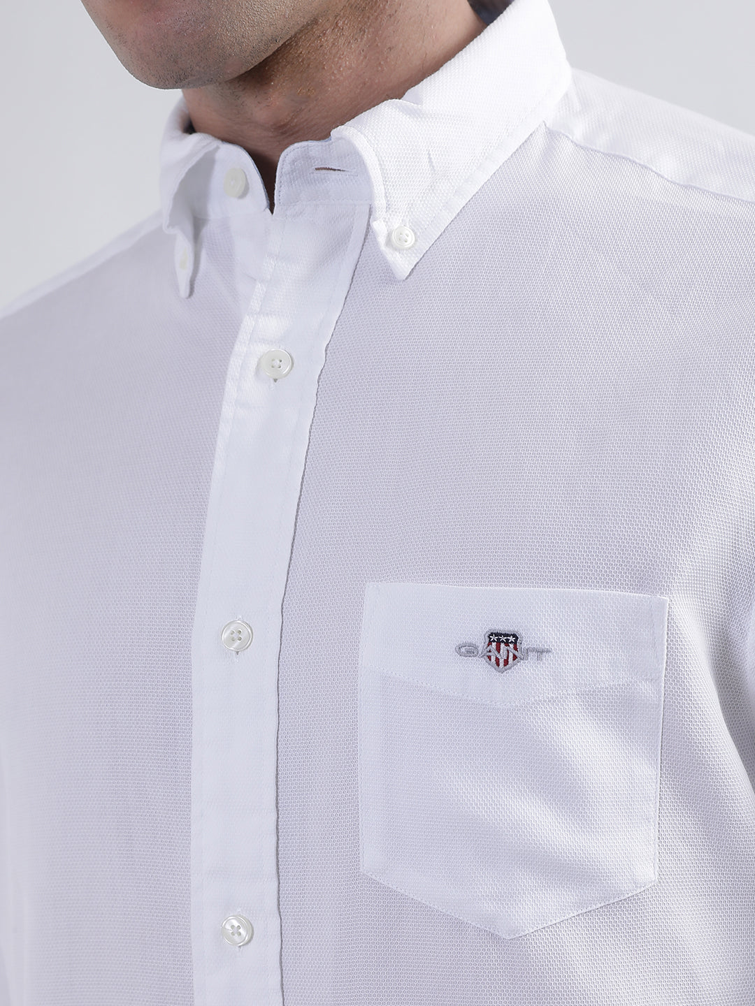 Gant White Honeycomb Weave Regular Fit Shirt