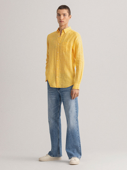 Gant Men Yellow Regular Fit Solid Linen Shirt