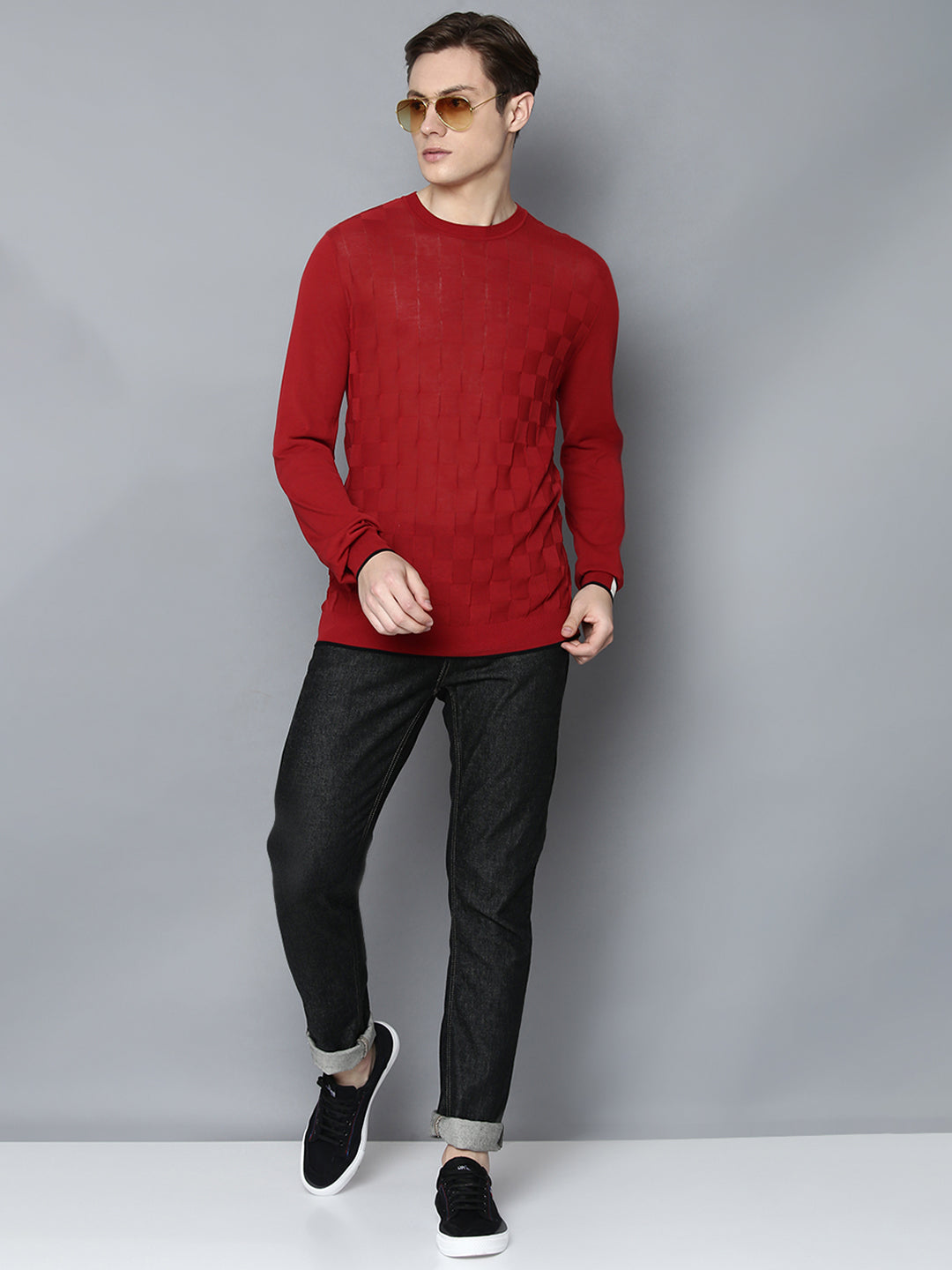 Antony Morato Men Red Solid Round Neck Sweater