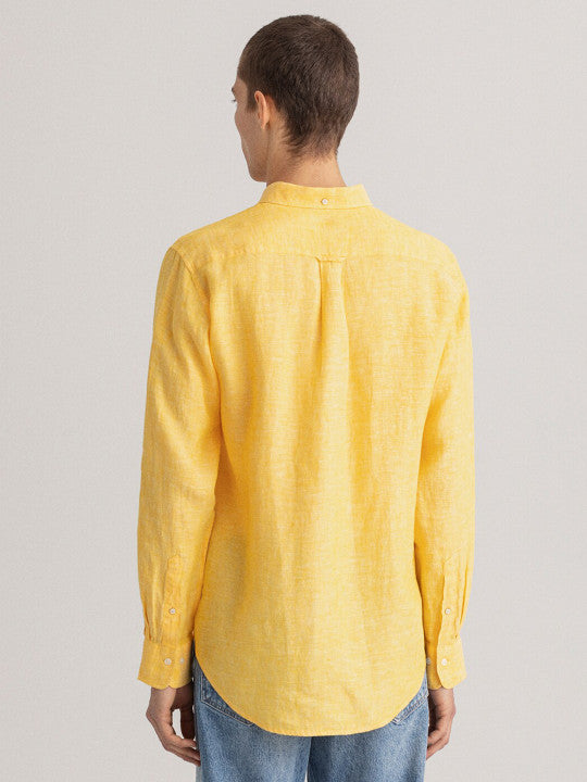 Gant Men Yellow Regular Fit Solid Linen Shirt