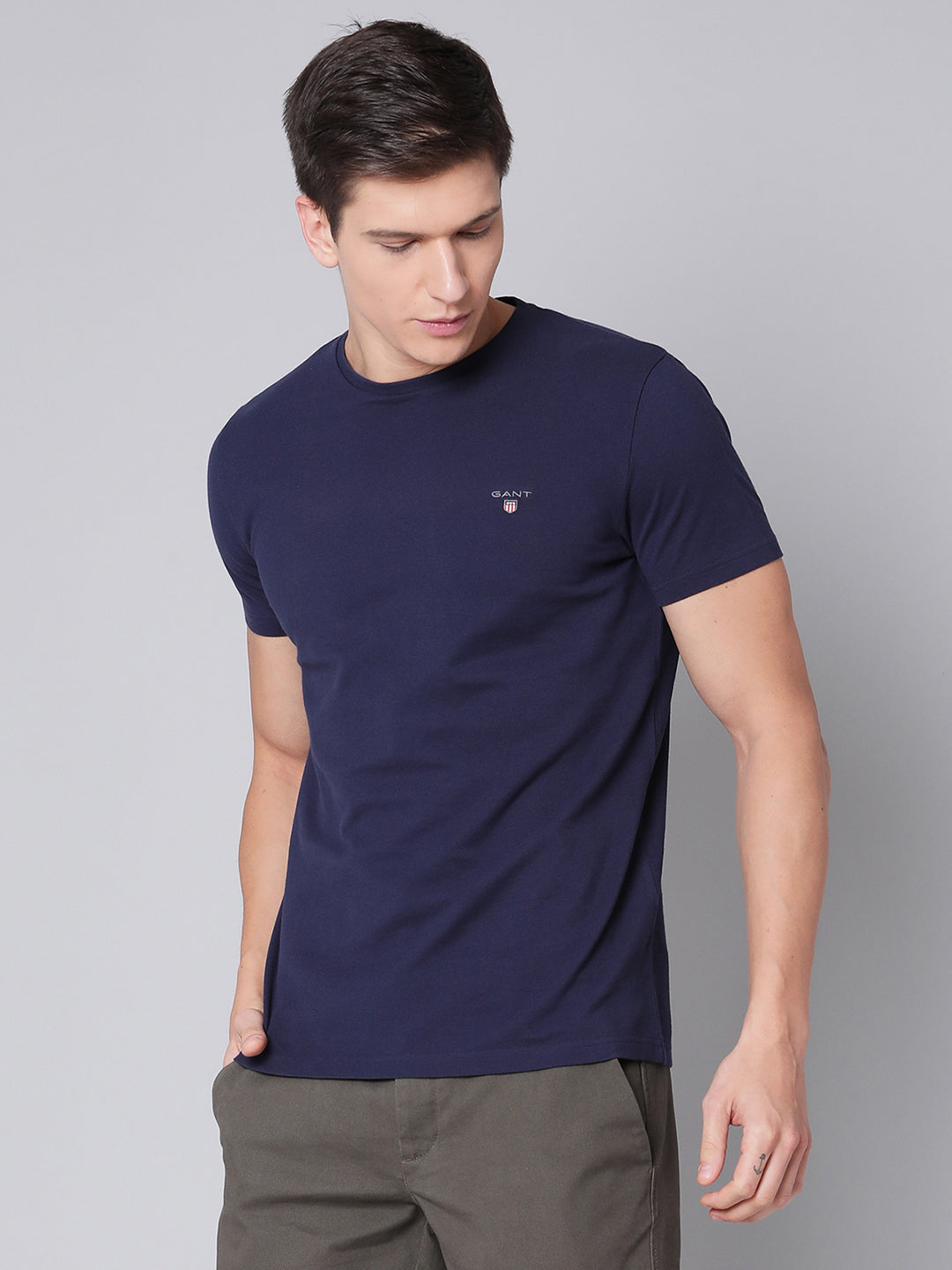 Gant Men Blue Solid Round Neck TShirt