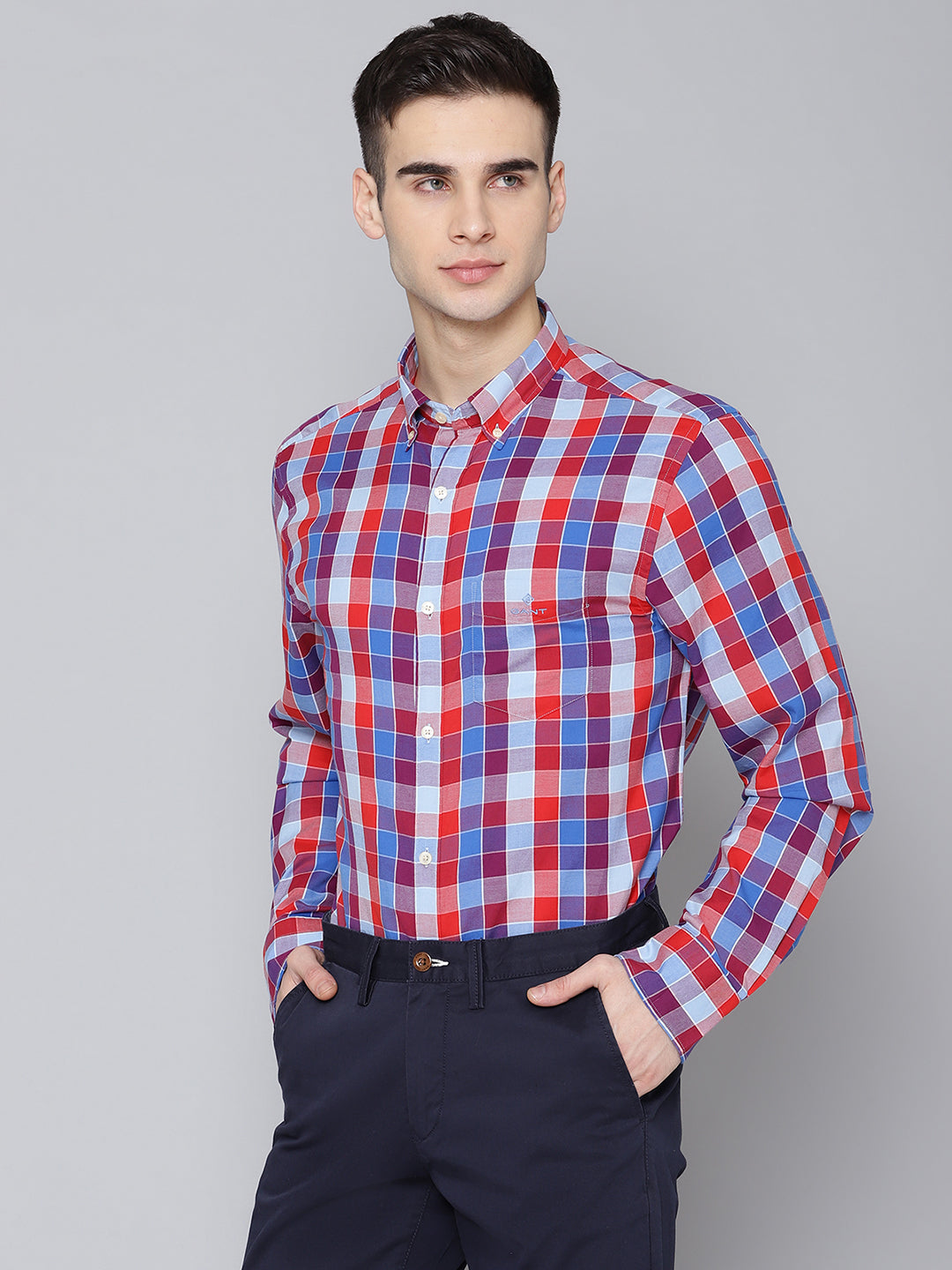 Gant Men Red Checked Collar Shirt