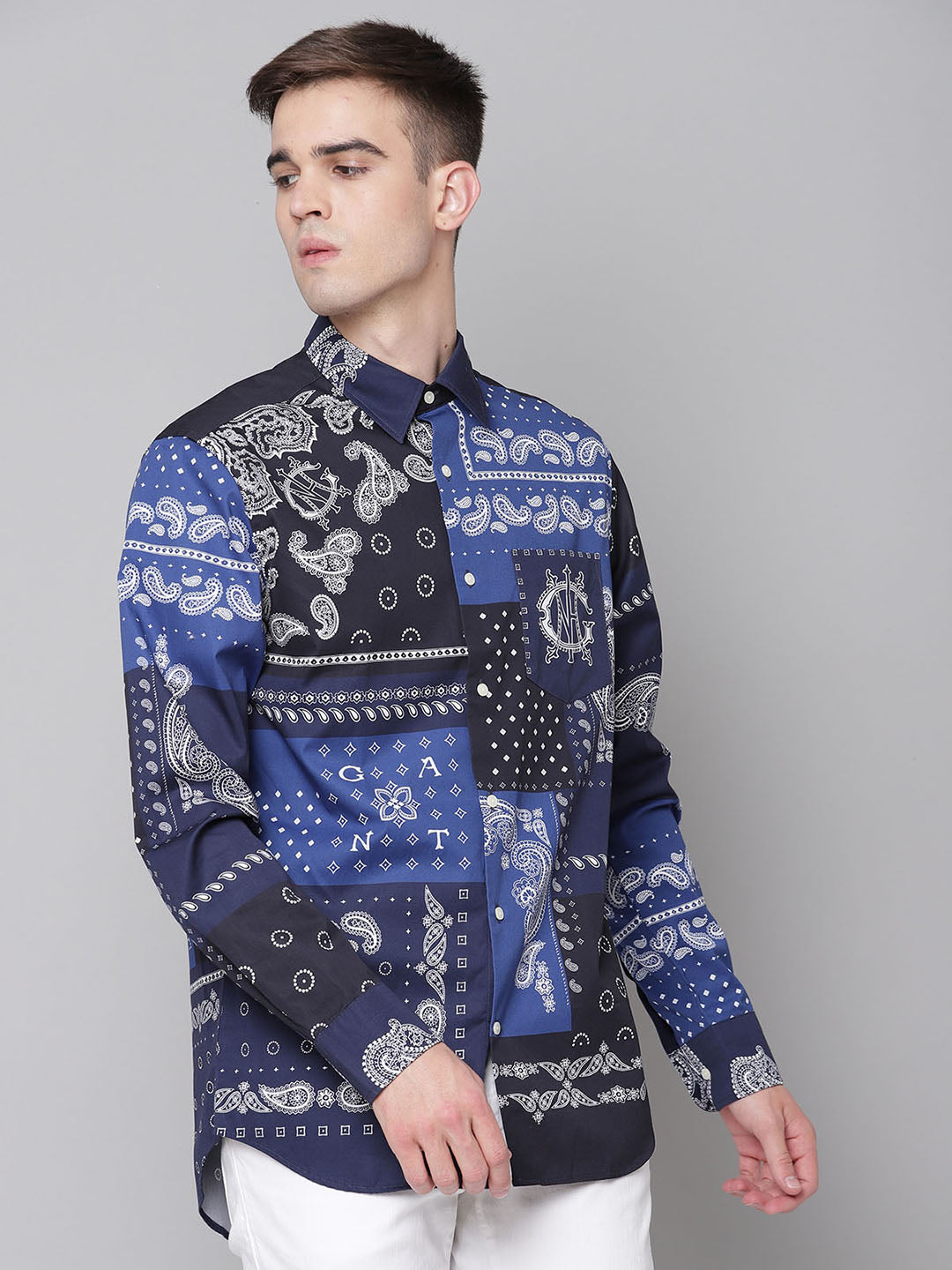 Gant Blue Printed Regular Fit Shirt