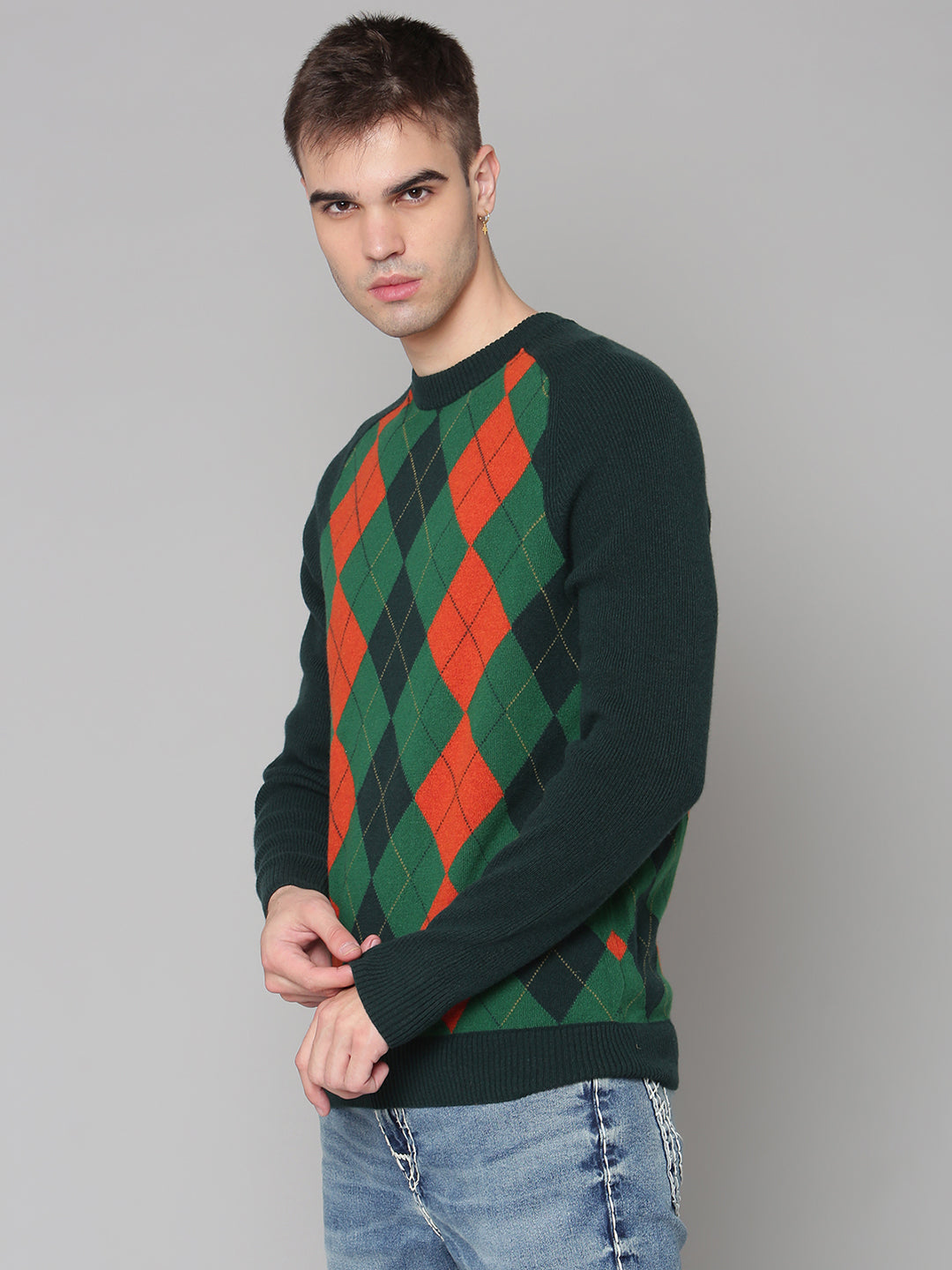 Gant Men Green Solid Round Neck Sweater