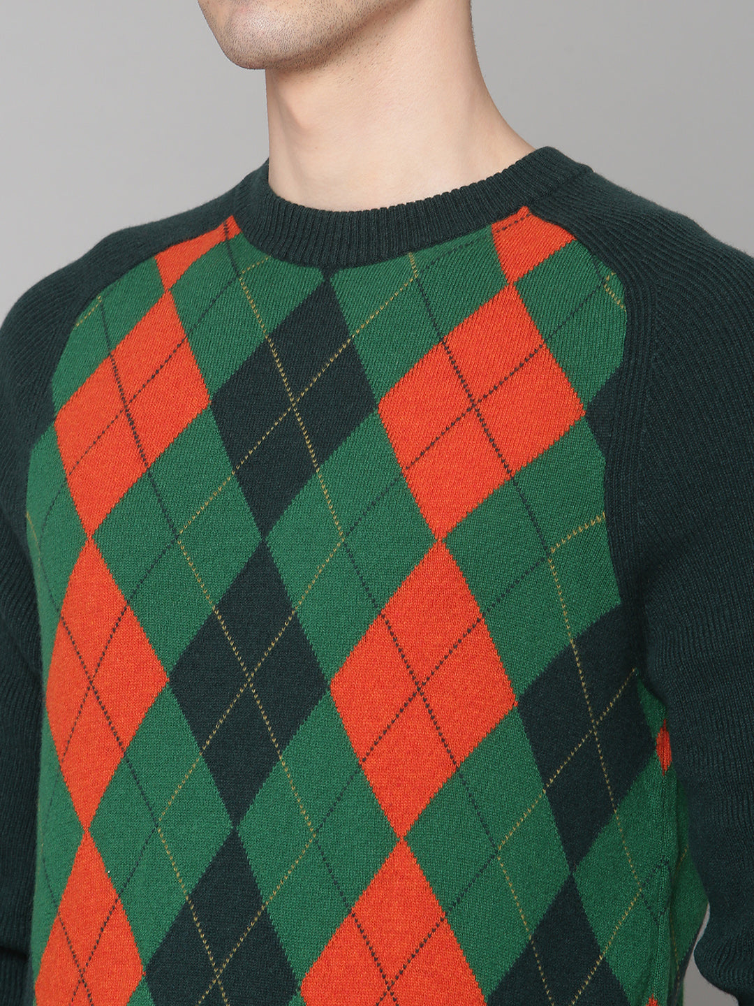 Gant Men Green Solid Round Neck Sweater