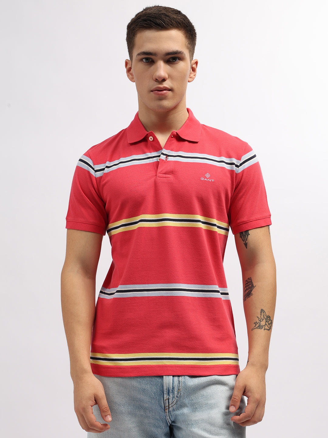 Gant Pink Striped Regular Fit Polo T-Shirt