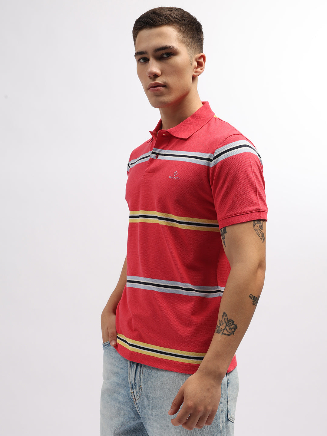 Gant Pink Striped Regular Fit Polo T-Shirt
