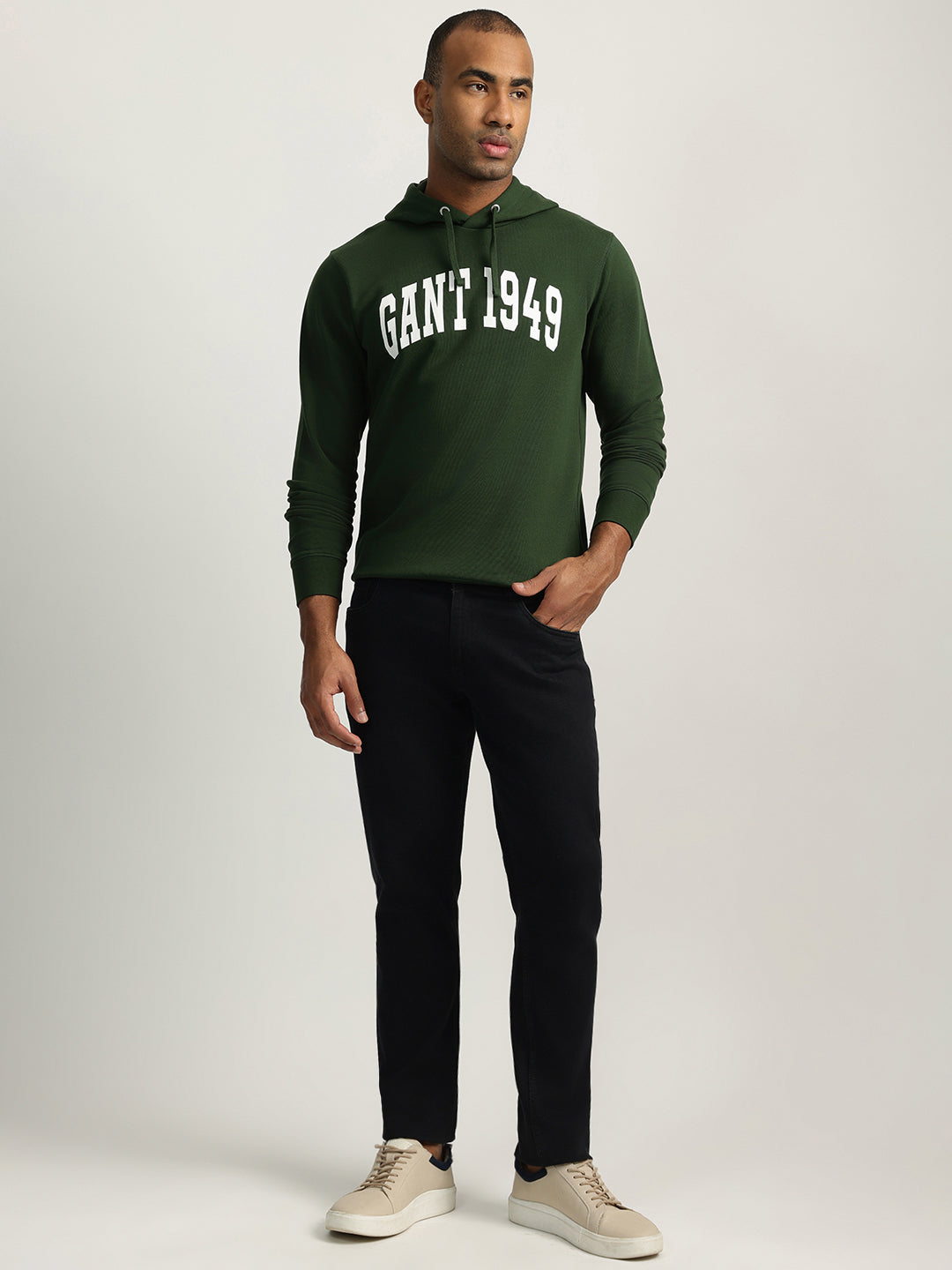 Gant Men Green Solid Hooded Sweatshirt