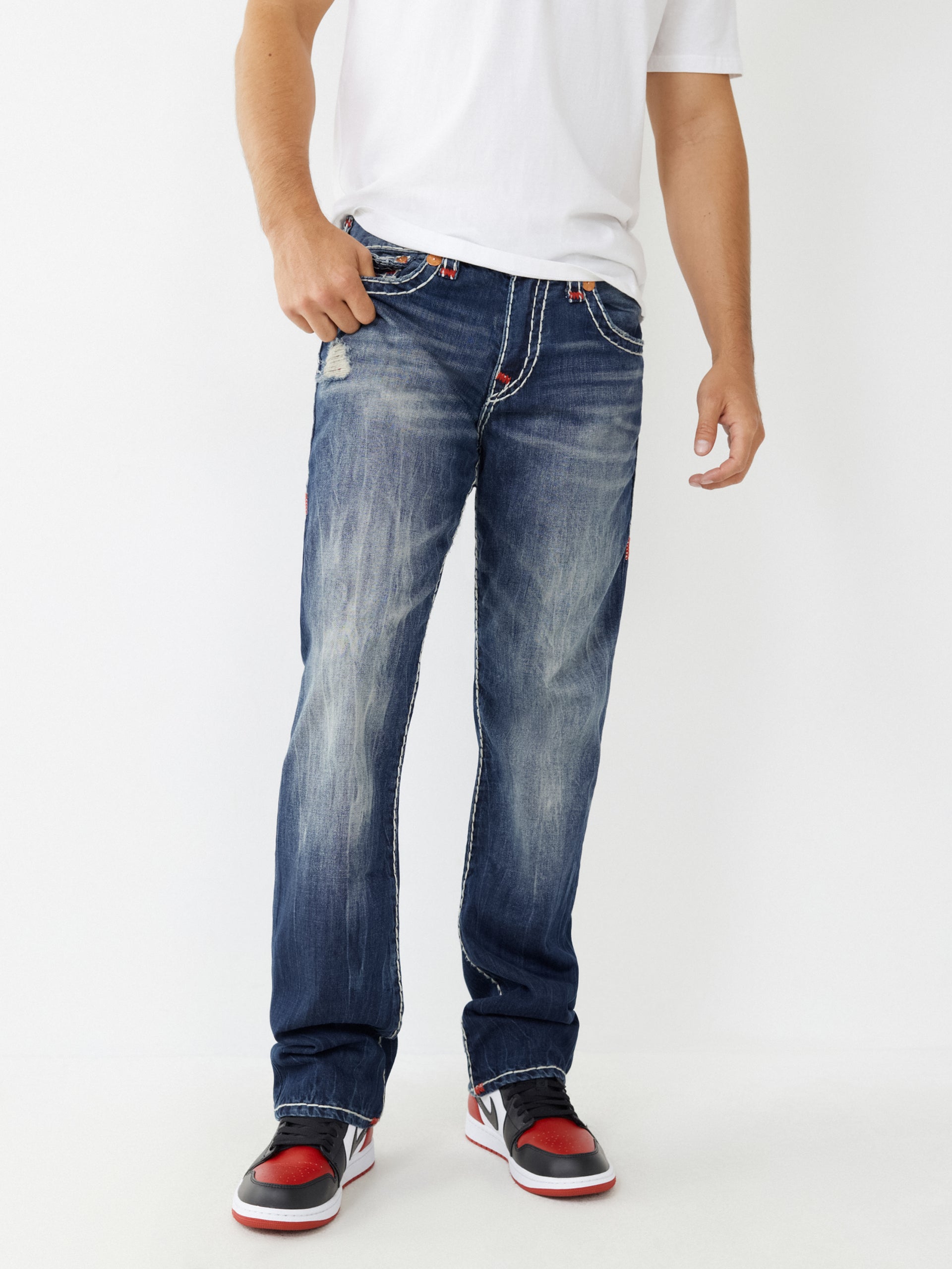 True Religion Super T Blue Solid Straight Fit Jeans