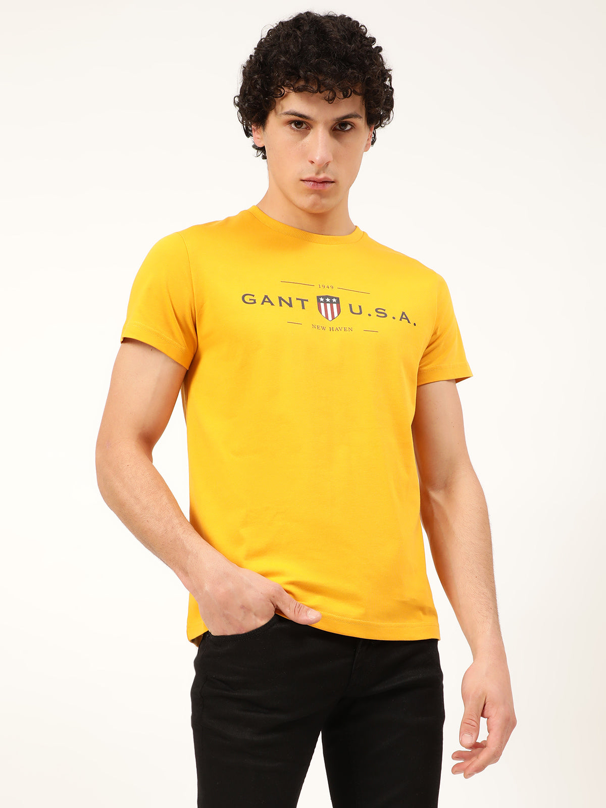 Gant Yellow Logo Regular Fit T-Shirt