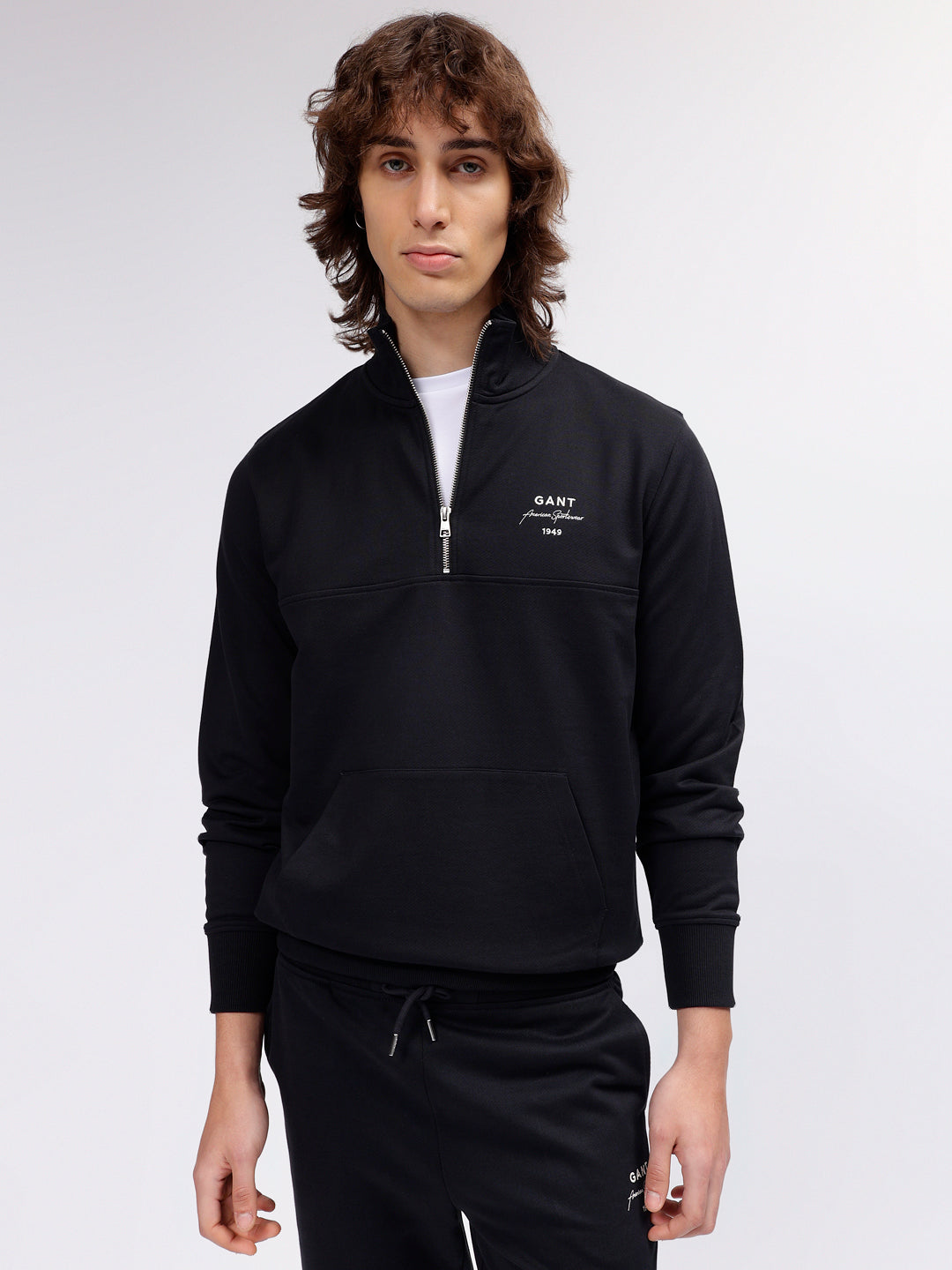 Shop Gant Men Black Solid High Neck Long Sleeves Sweatshirt Online