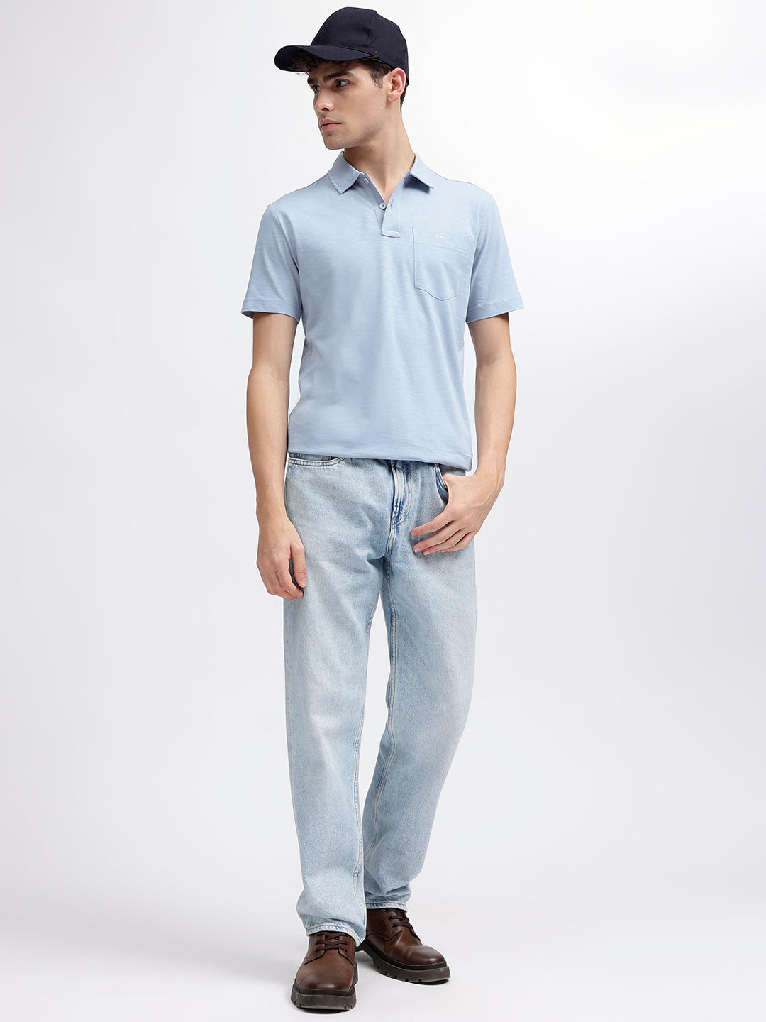 Gant Men Blue Solid Polo Collar Short Sleeves T-Shirt