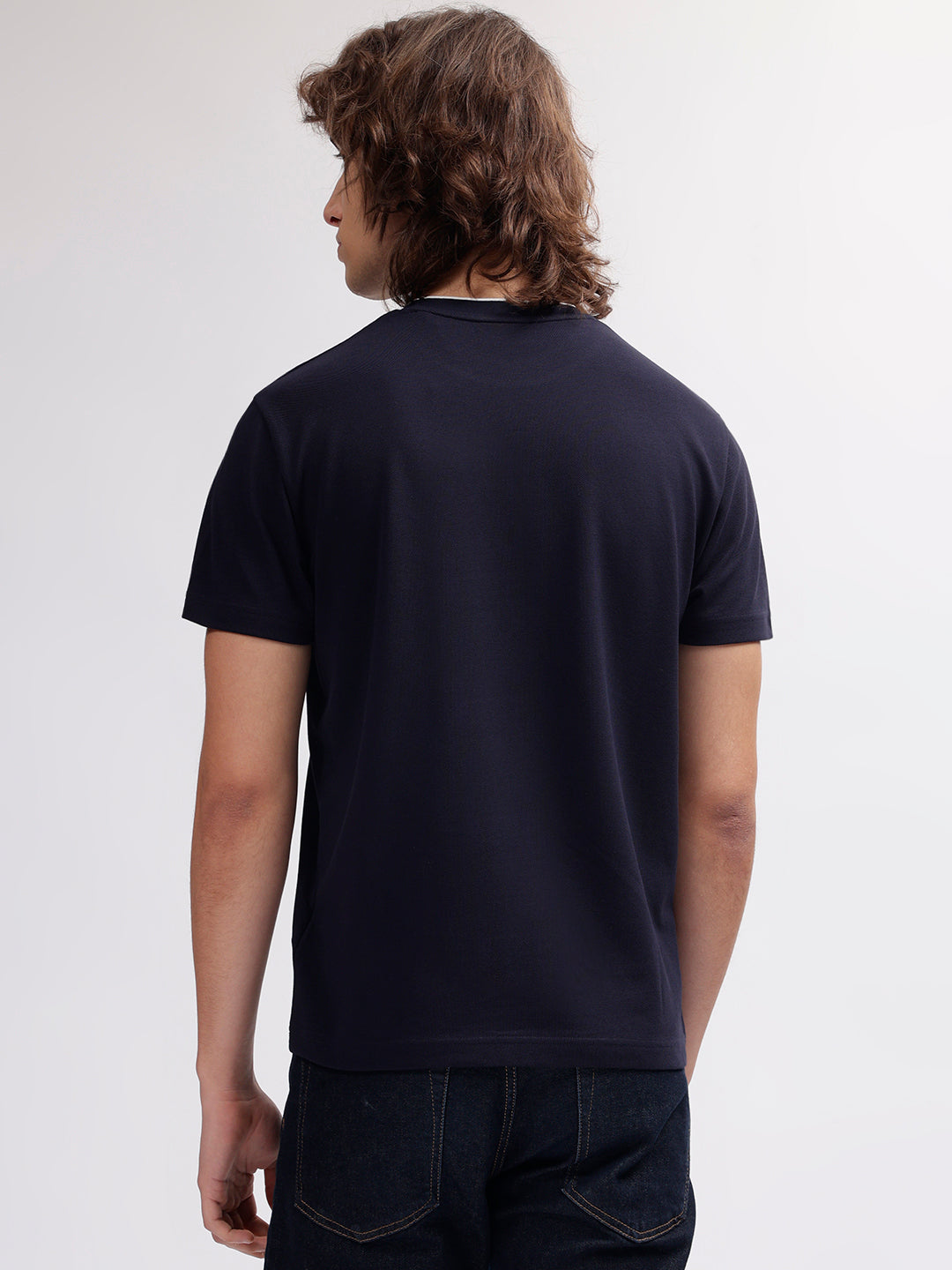 Gant Men Navy Blue Solid Round Neck Short Sleeves T-shirt