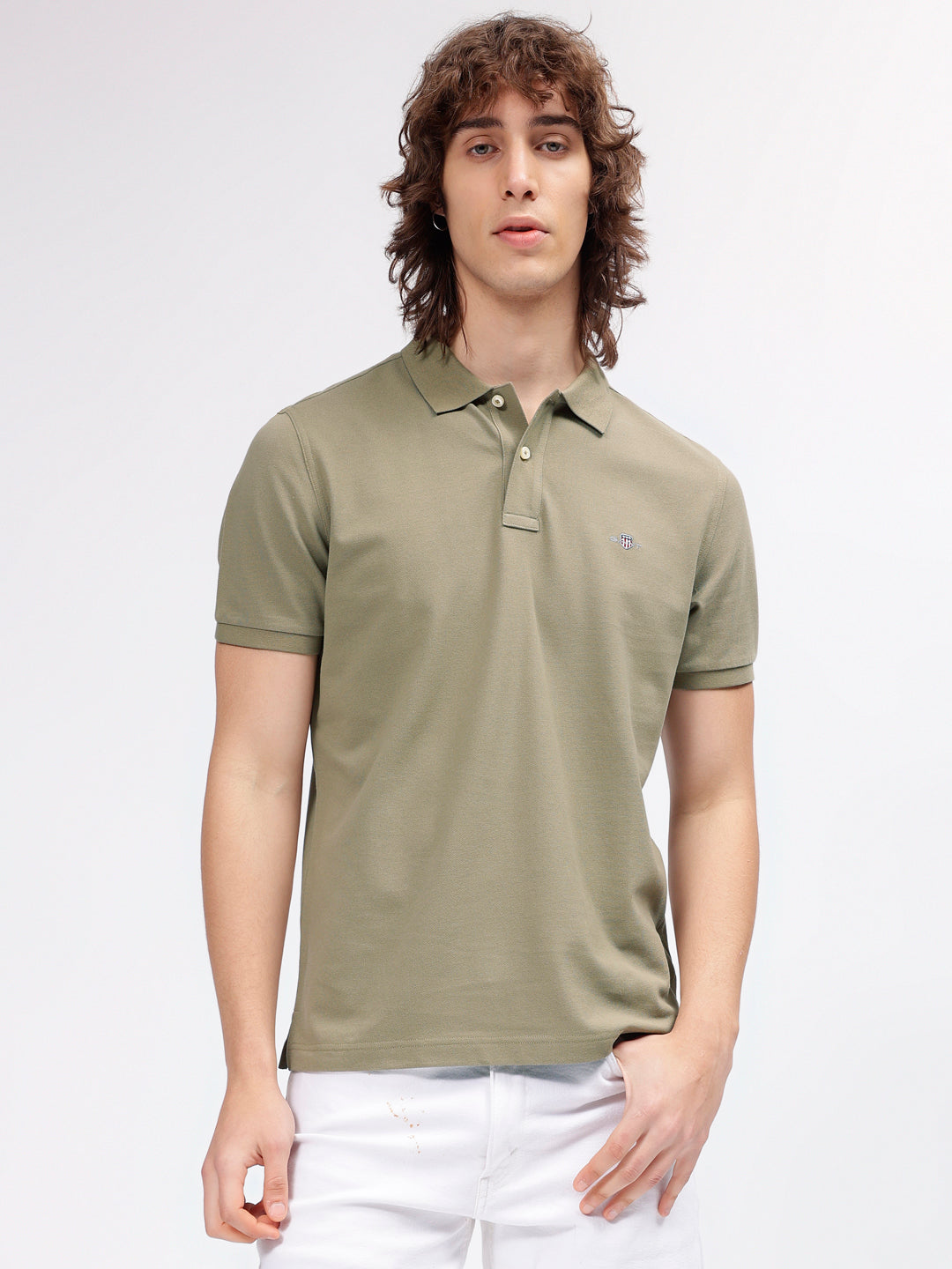 Shop Gant Men Brown Solid Polo Collar Short Sleeves T-shirt Online