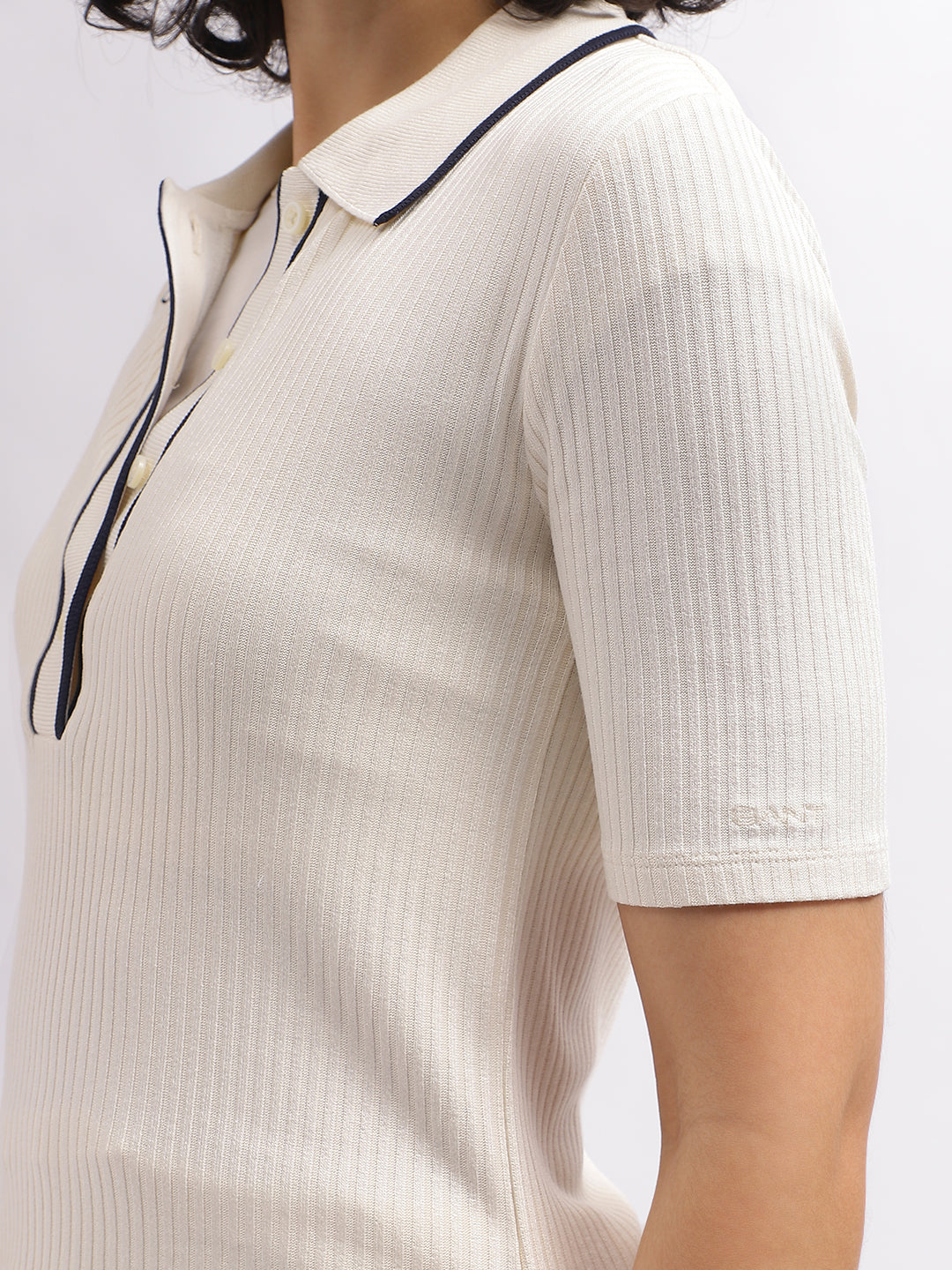 Gant Women Cream Solid Polo Collar Short Sleeves T-Shirt