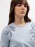 Gant Women Blue Embroidered Round Neck Short Sleeves T-shirt