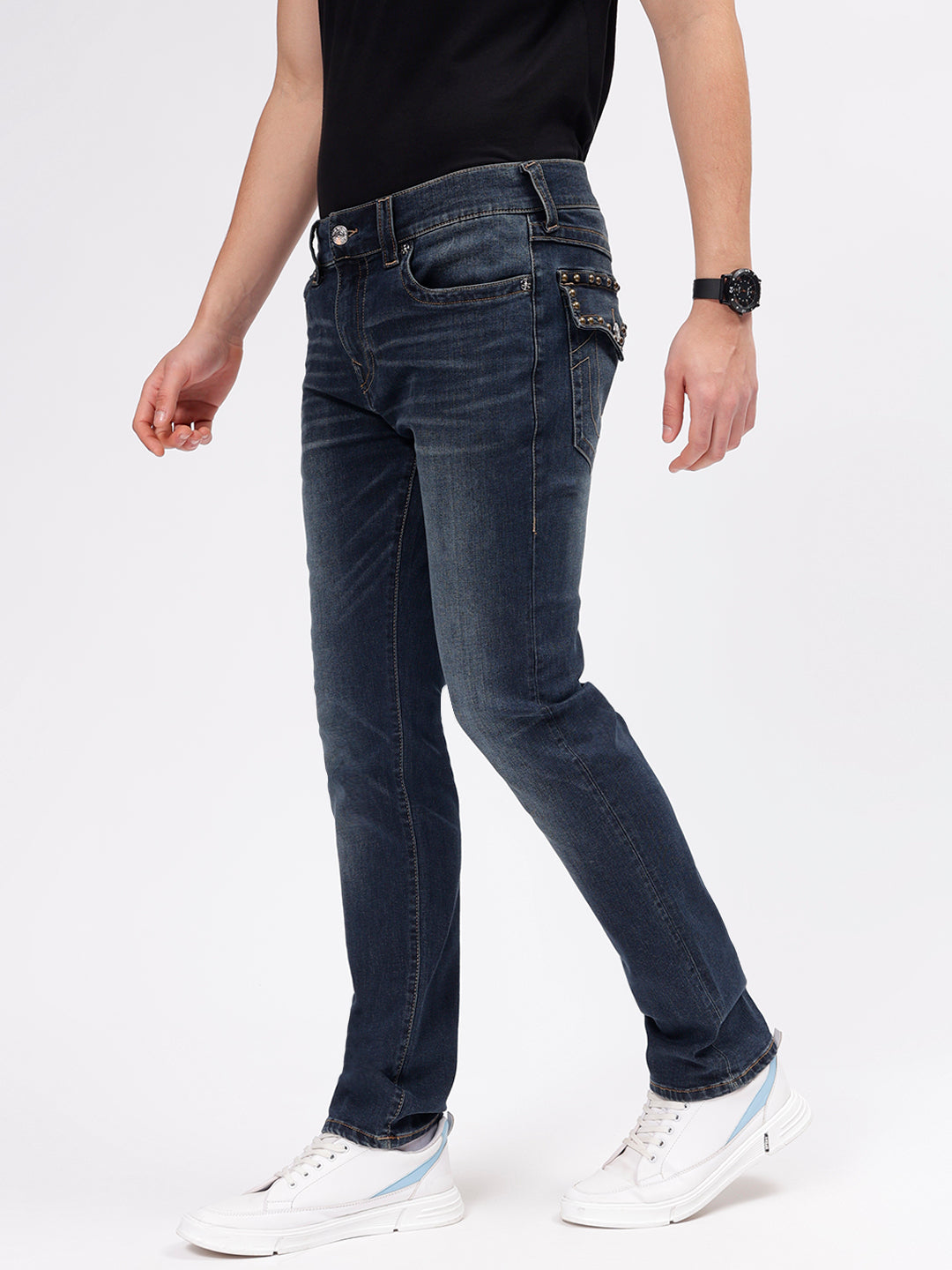 True Religion Men Blue Rocco Mid-Rise Jeans