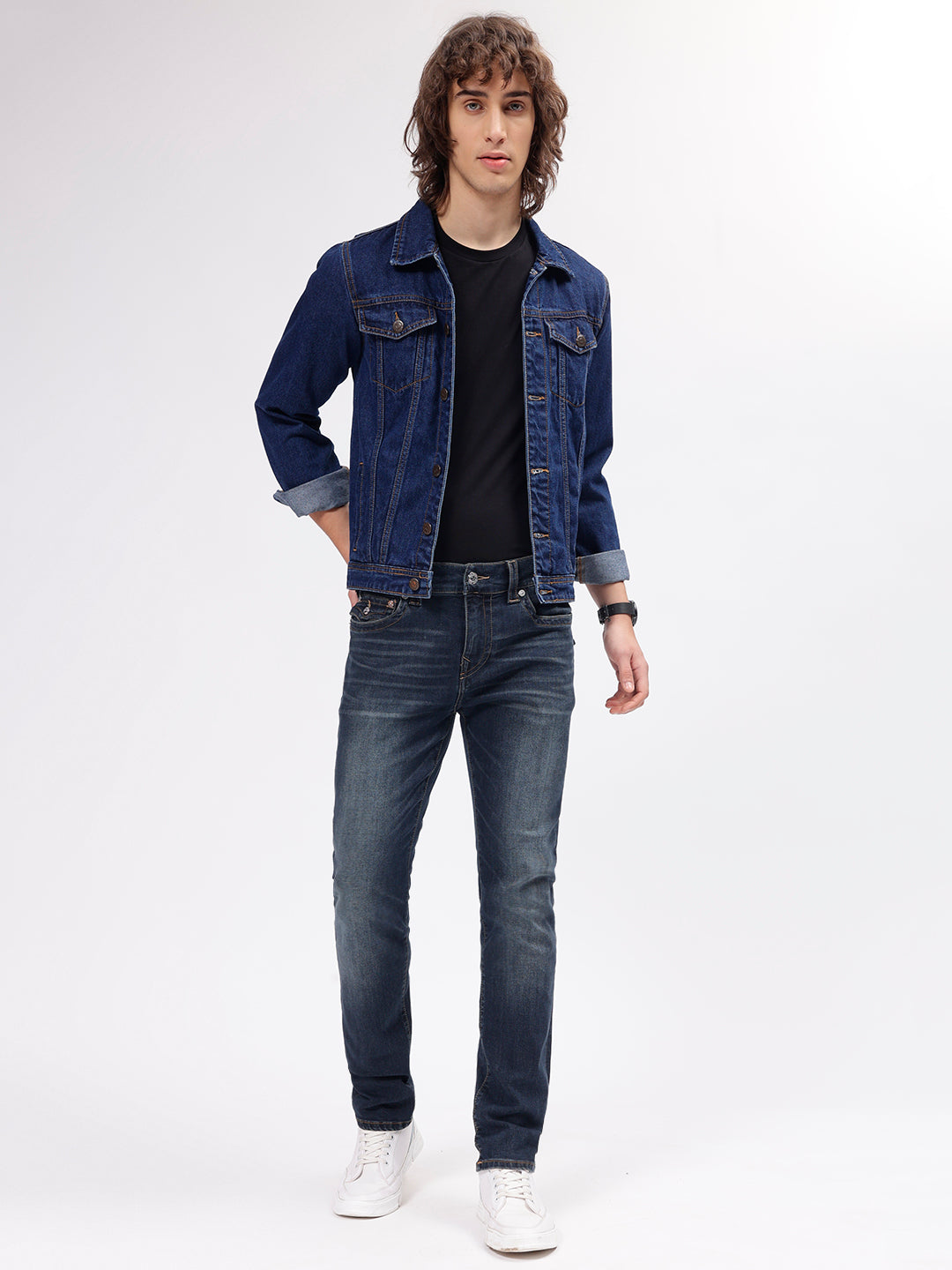 True Religion Men Blue Rocco Mid-Rise Jeans