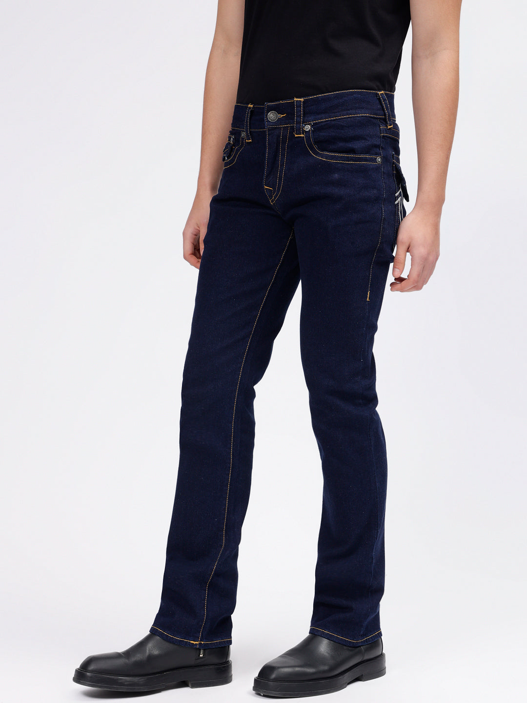 True Religion Men Blue Ricky Straight Fit Non Stretchable Jeans