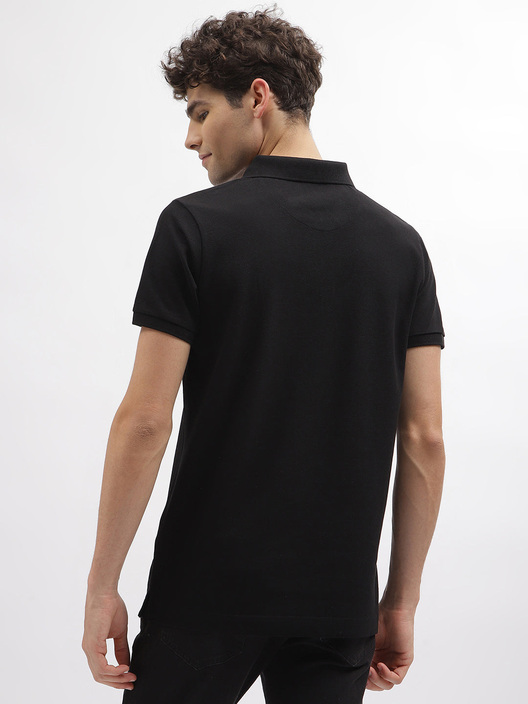 True Religion Men Black Solid Polo Collar Short Sleeves T-Shirt