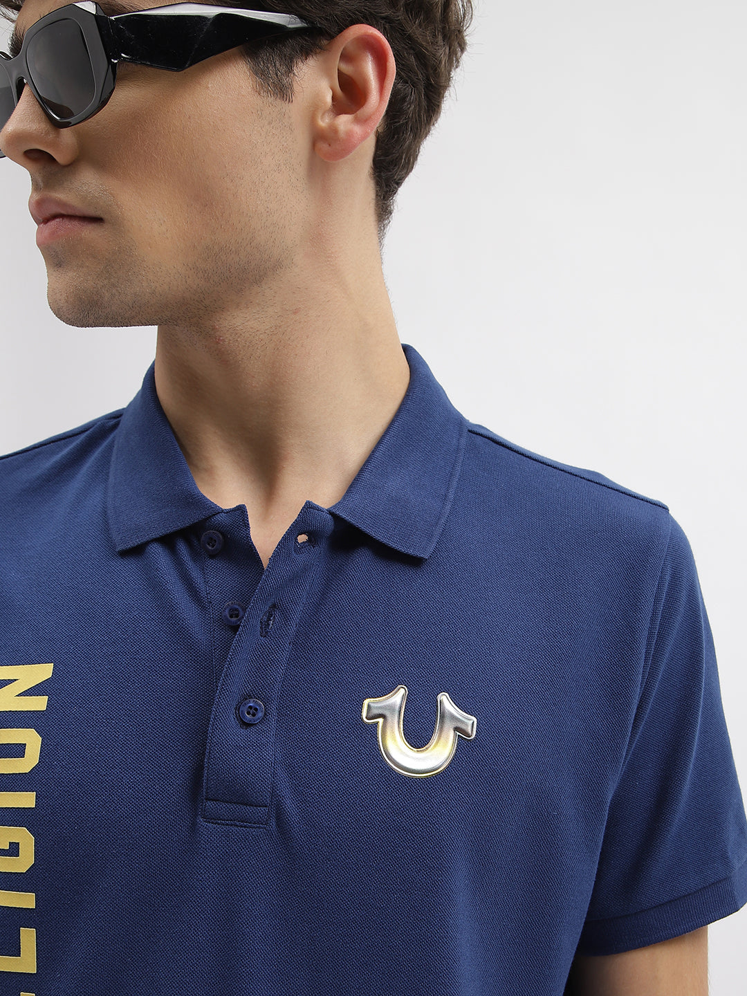 True Religion Men Blue Printed Polo Collar Short Sleeves T-Shirt