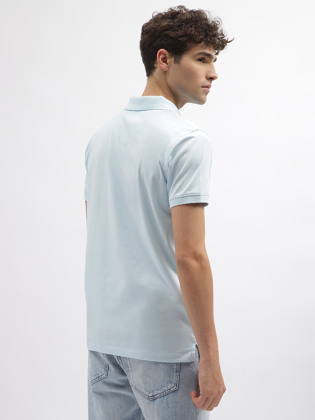 True Religion Men Blue Solid Polo Collar Short Sleeves T-Shirt