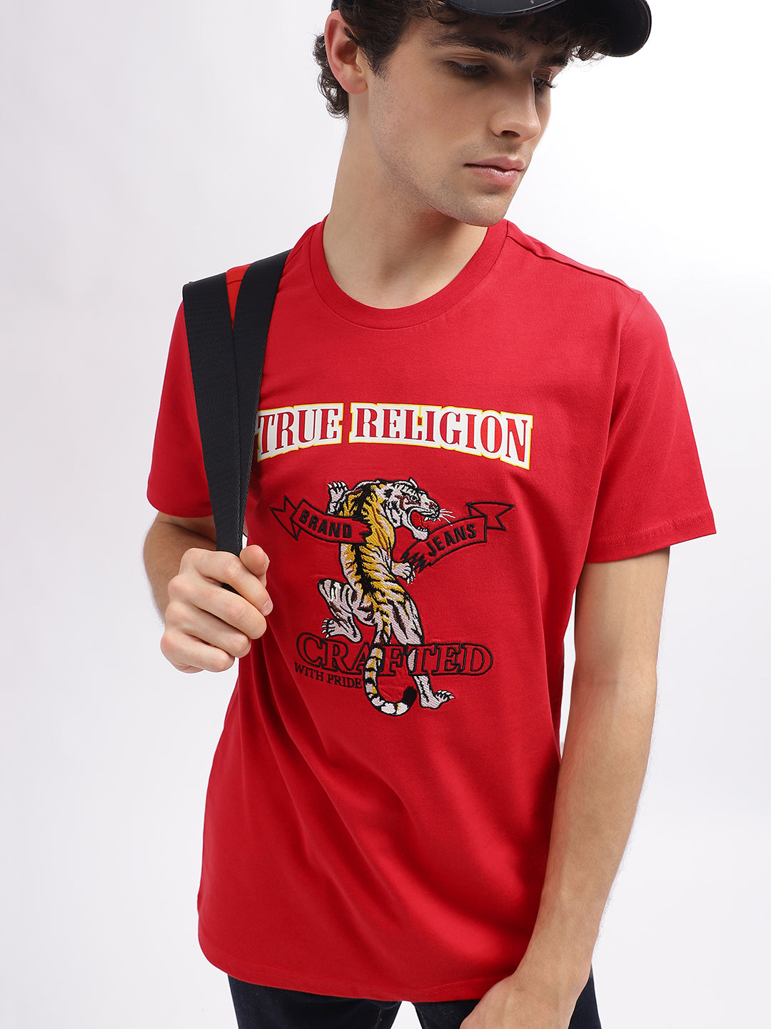 Shop True Religion Men Red Printed Round Neck Short Sleeves T-Shirt Online