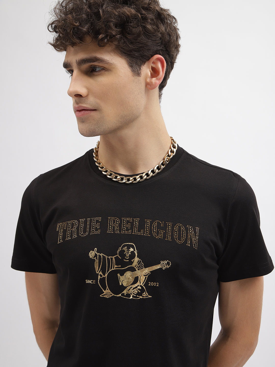 True Religion Men Black Printed Round Neck Short Sleeves T-Shirt