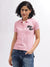True Religion Women Pink Solid Polo Collar Short Sleeves T-Shirt