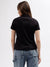 True Religion Women Black Printed Polo Collar Short Sleeves T-shirt