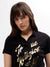 True Religion Women Black Printed Polo Collar Short Sleeves T-shirt