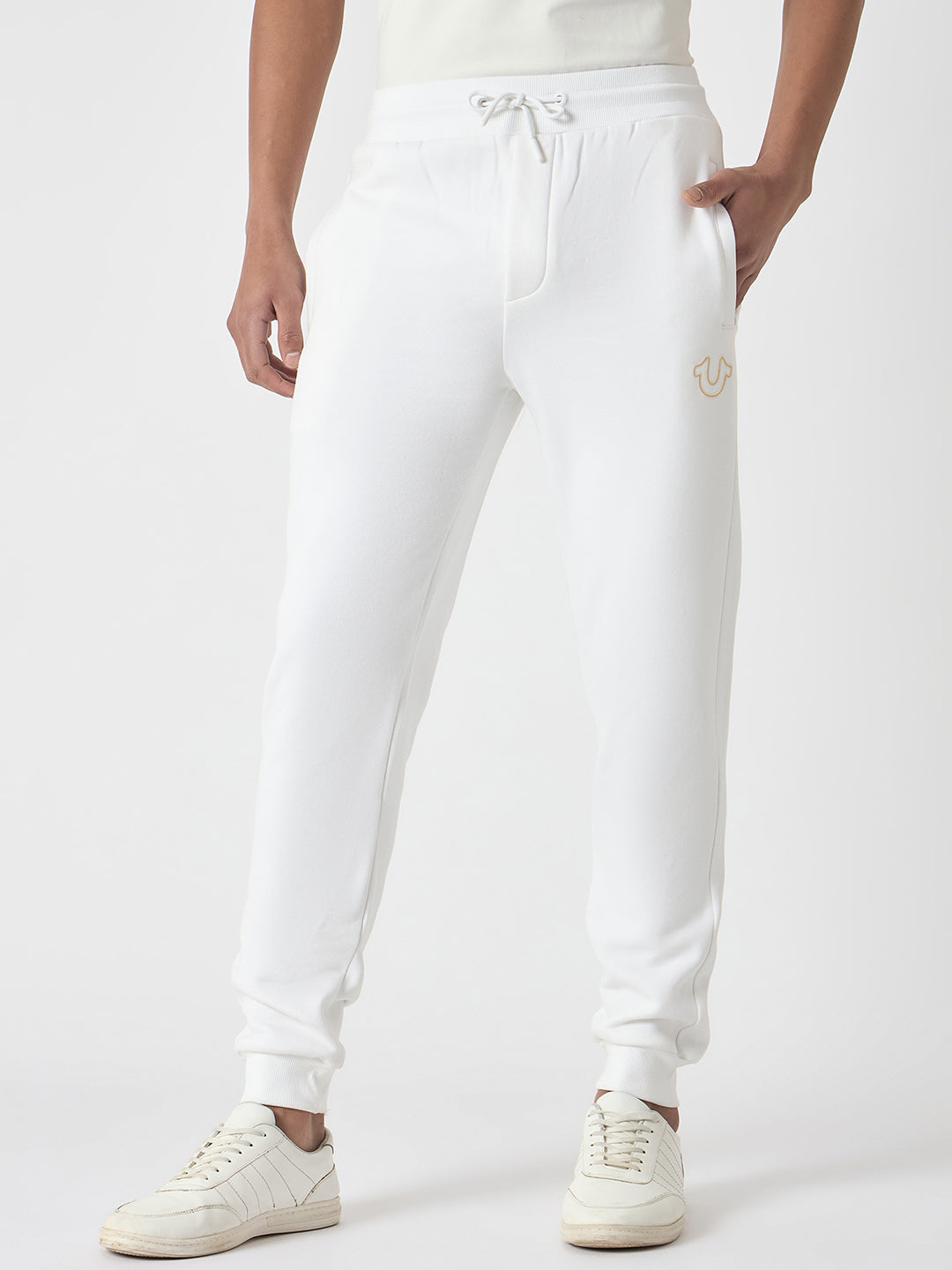 Shop True Religion Men White Solid Regular Fit Mid-Rise Joggers