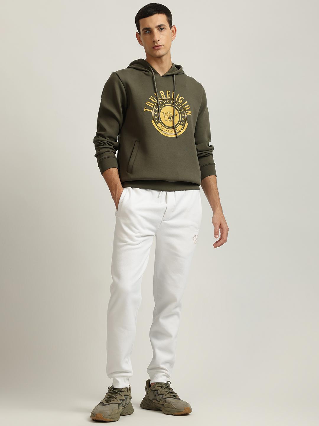 True Religion Men White Solid Regular Fit Mid-Rise Joggers Style Sweatpant