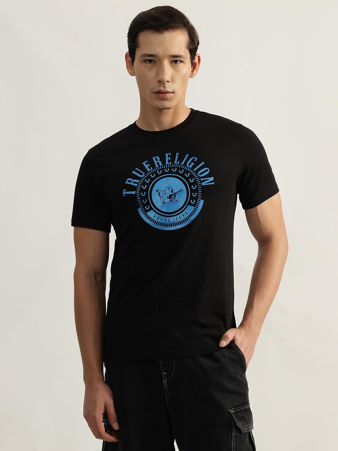 True Religion Men Black Printed Round Neck Short Sleeves T-Shirt