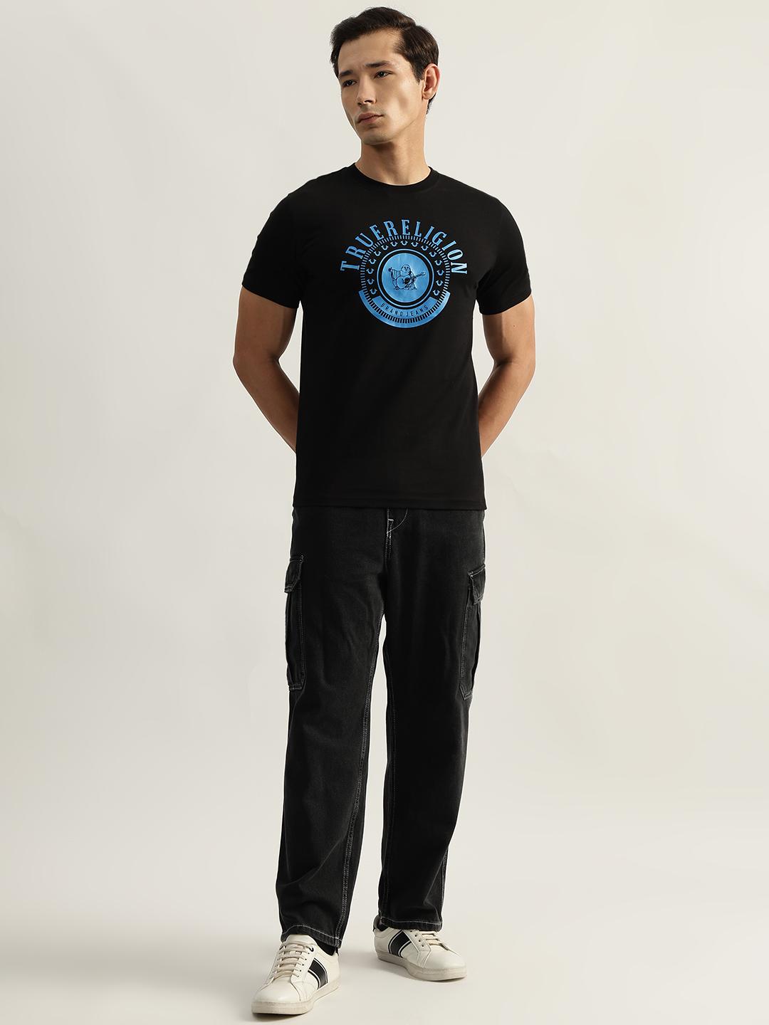 True Religion Men Black Printed Round Neck Short Sleeves T-Shirt