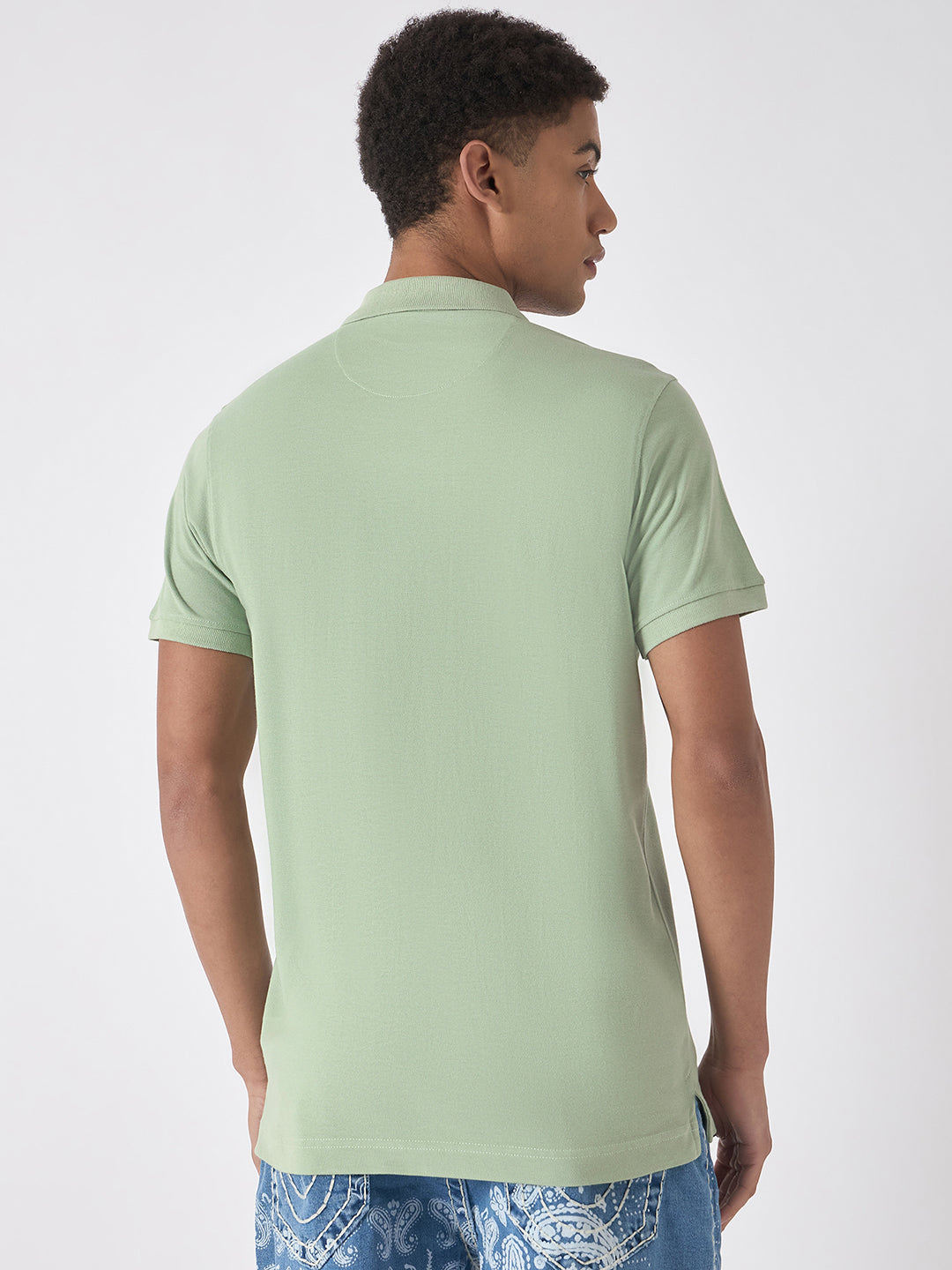 True Religion Men Green Solid Polo Collar Short Sleeves Polo T-Shirt