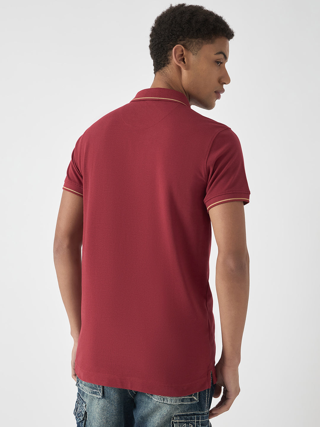 True Religion Men Red Solid Polo Collar Short Sleeves Polo T-Shirt