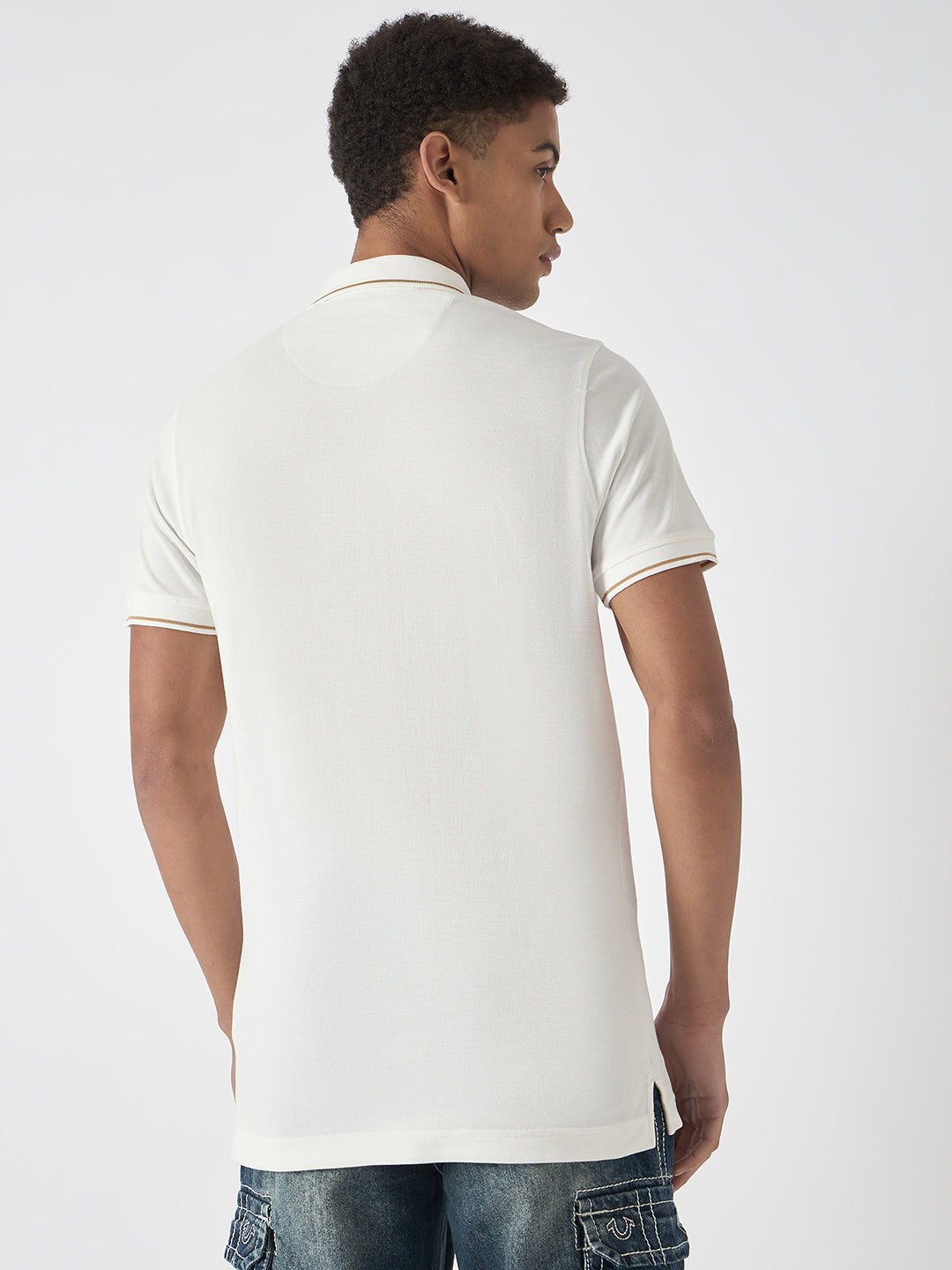 True Religion Men White Solid Polo Collar Short Sleeves Polo T-Shirt