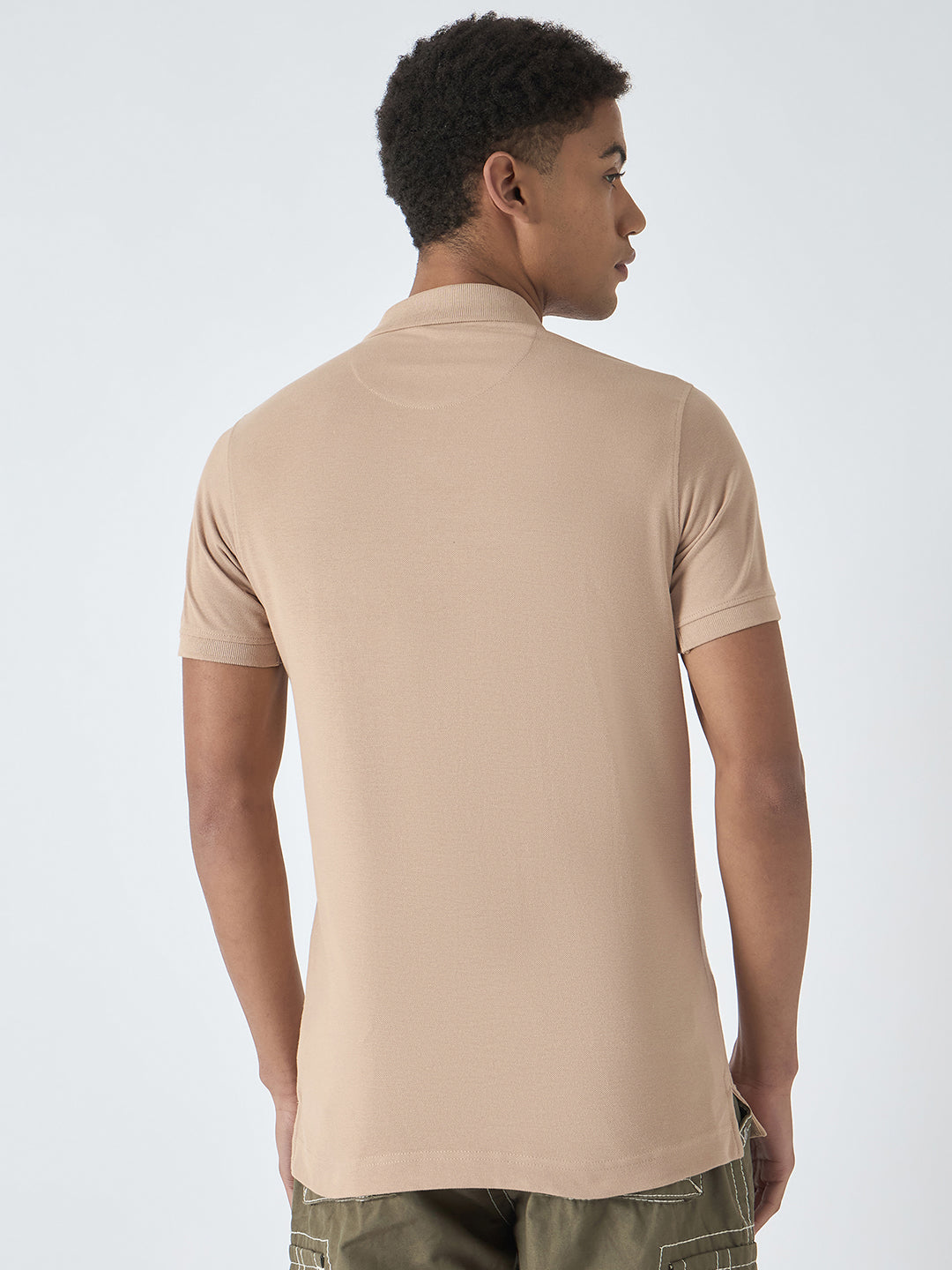 True Religion Men Beige Solid Polo Collar Short Sleeves Polo T-Shirt