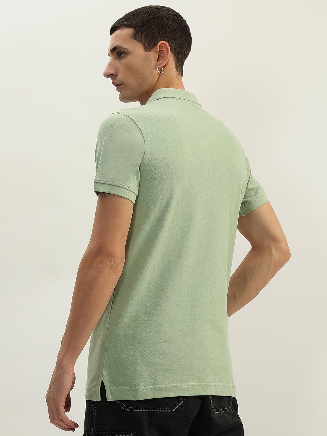 True Religion Men Green Solid Polo Collar Short Sleeves Polo T-Shirt