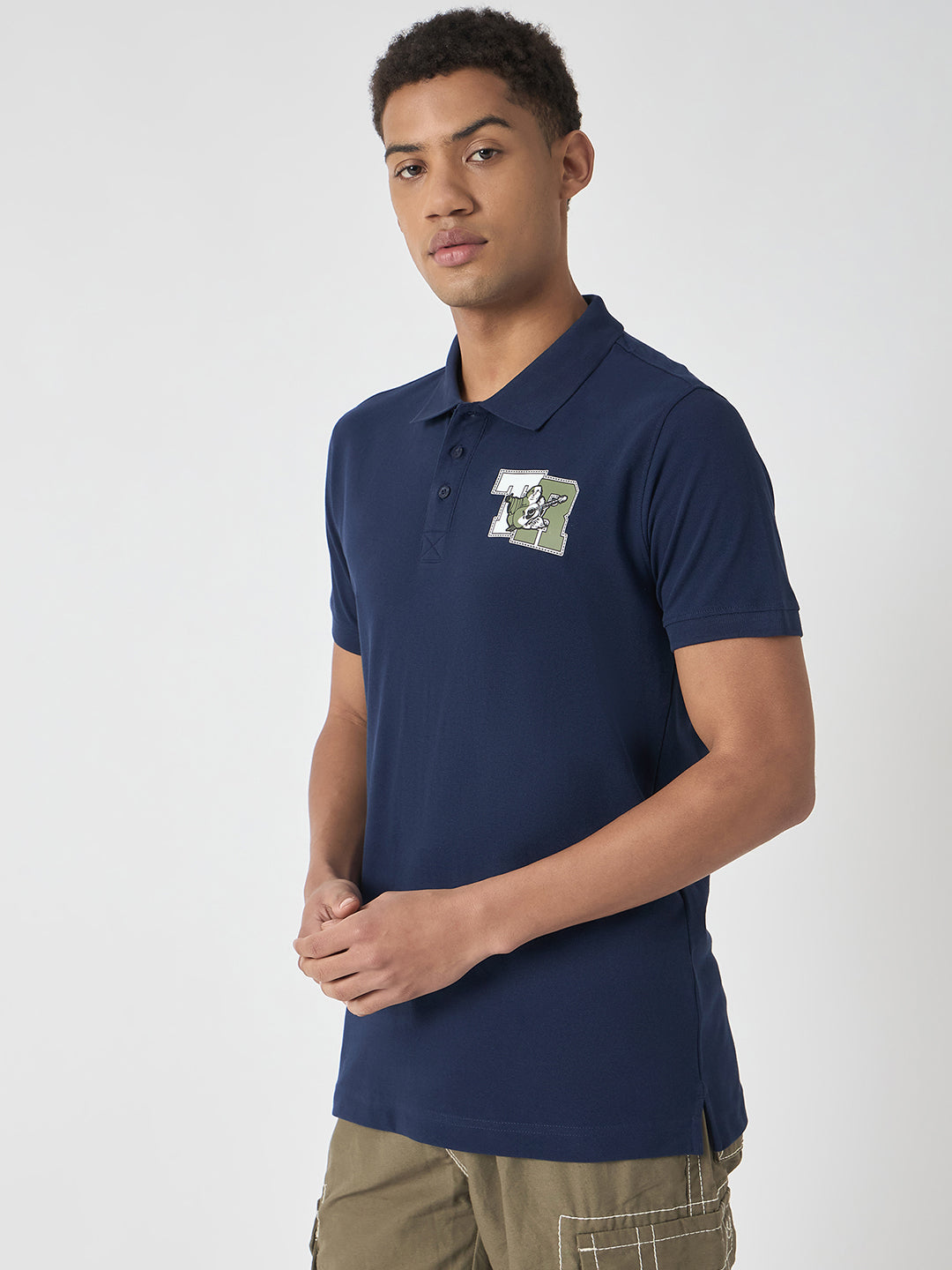 True Religion Men Navy Blue Solid Polo Collar Short Sleeves Polo T-Shirt