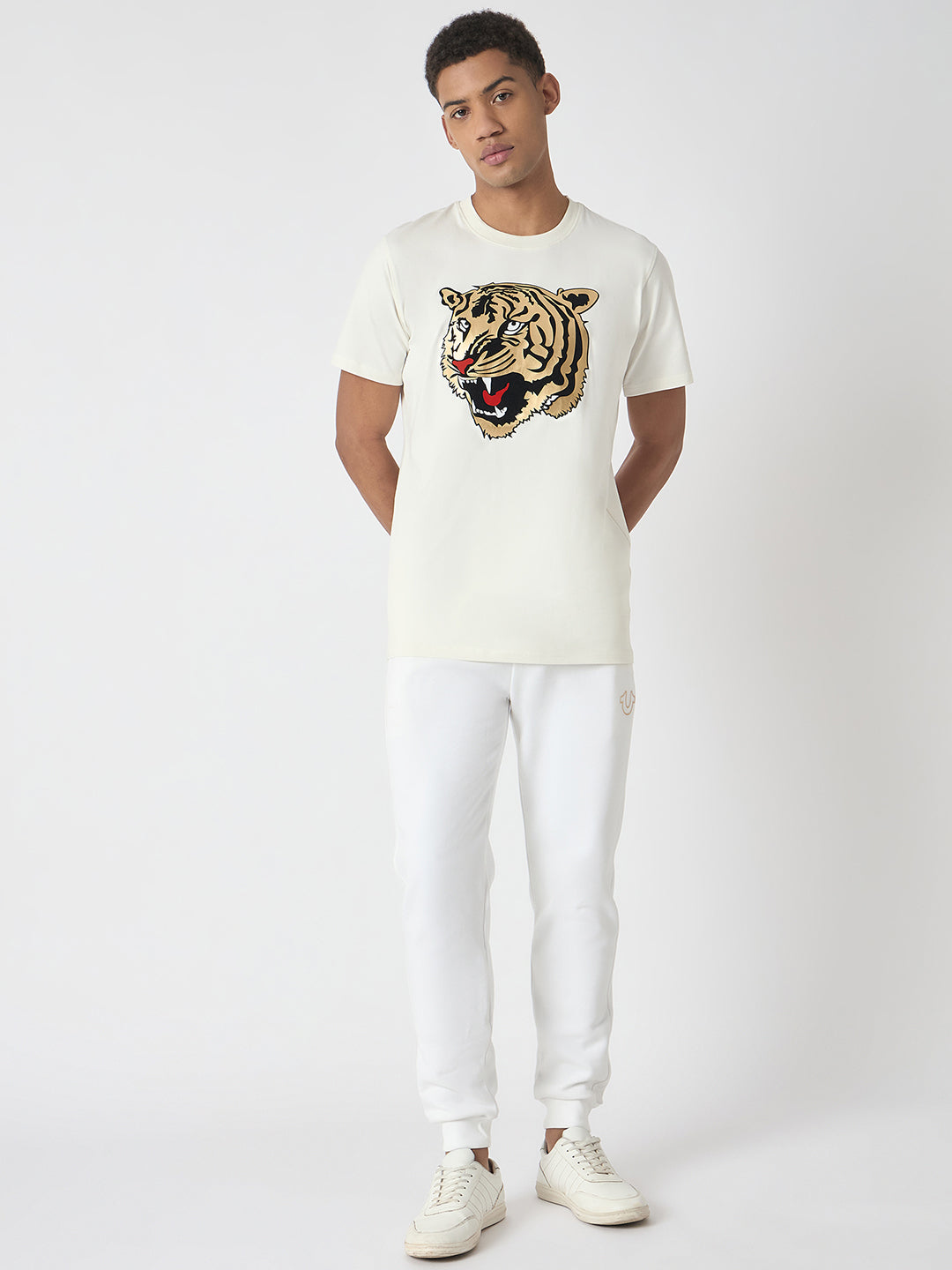 True Religion Men White Printed Round Neck Short Sleeves T-Shirt