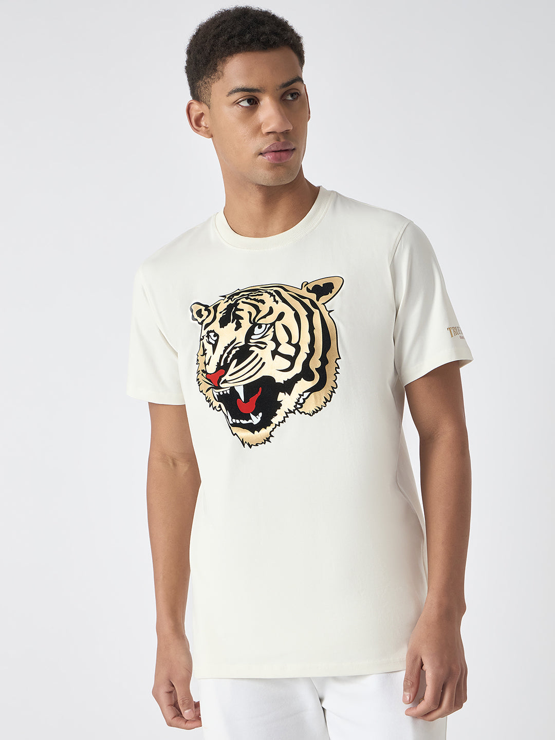 True Religion Men White Printed Round Neck Short Sleeves T-Shirt