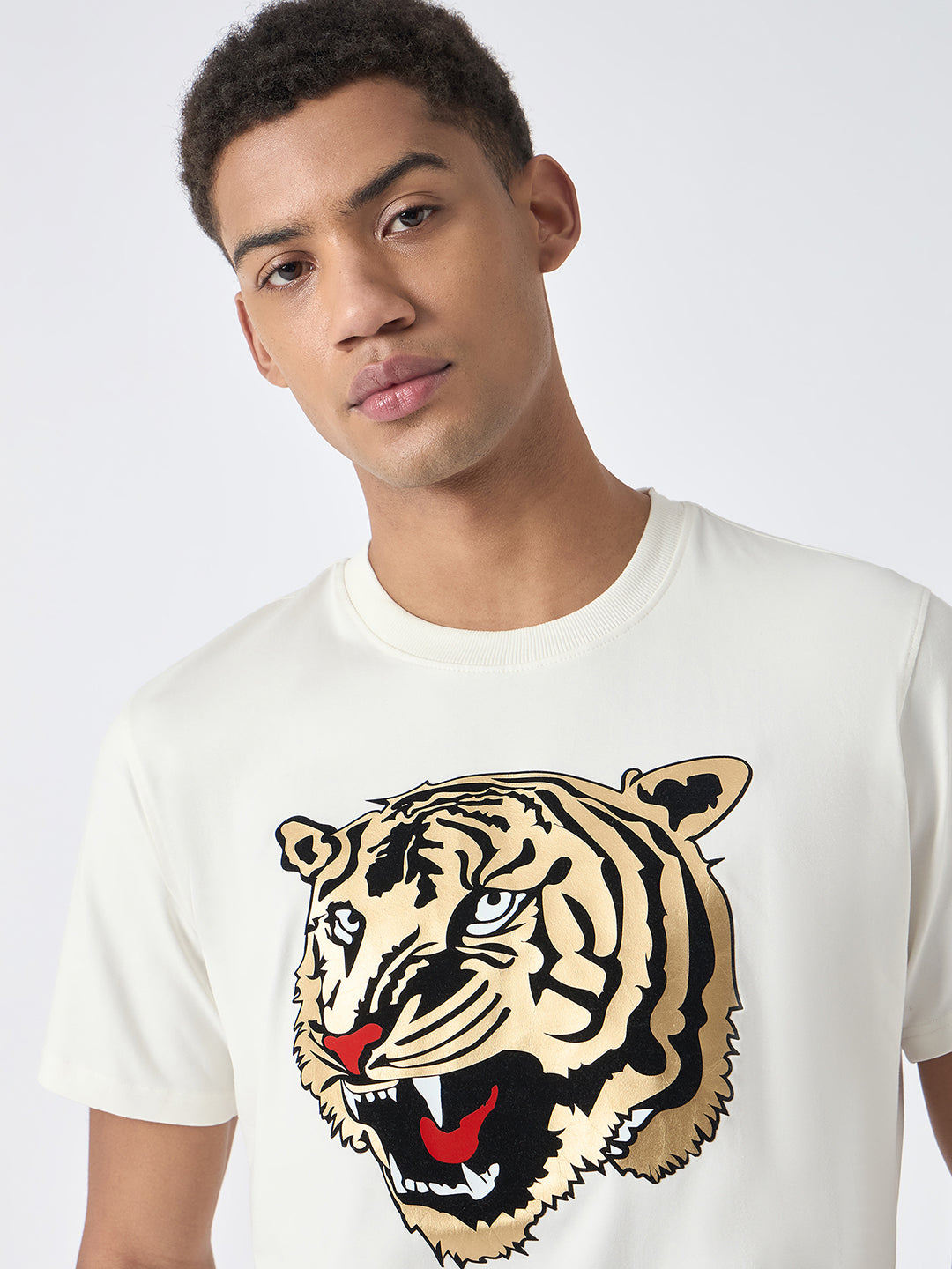 True Religion Men White Printed Round Neck Short Sleeves T-Shirt