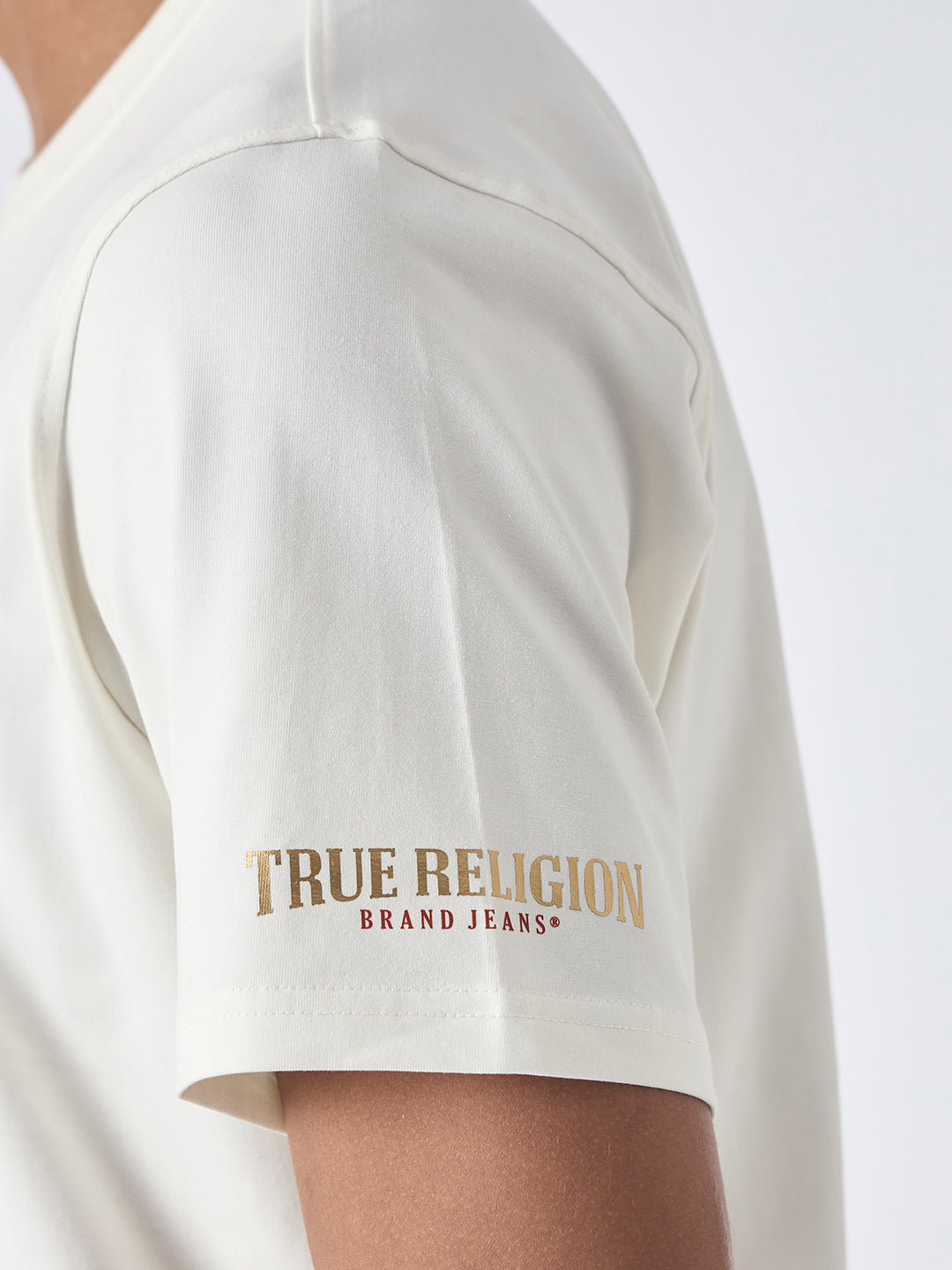 True Religion Men White Printed Round Neck Short Sleeves T-Shirt