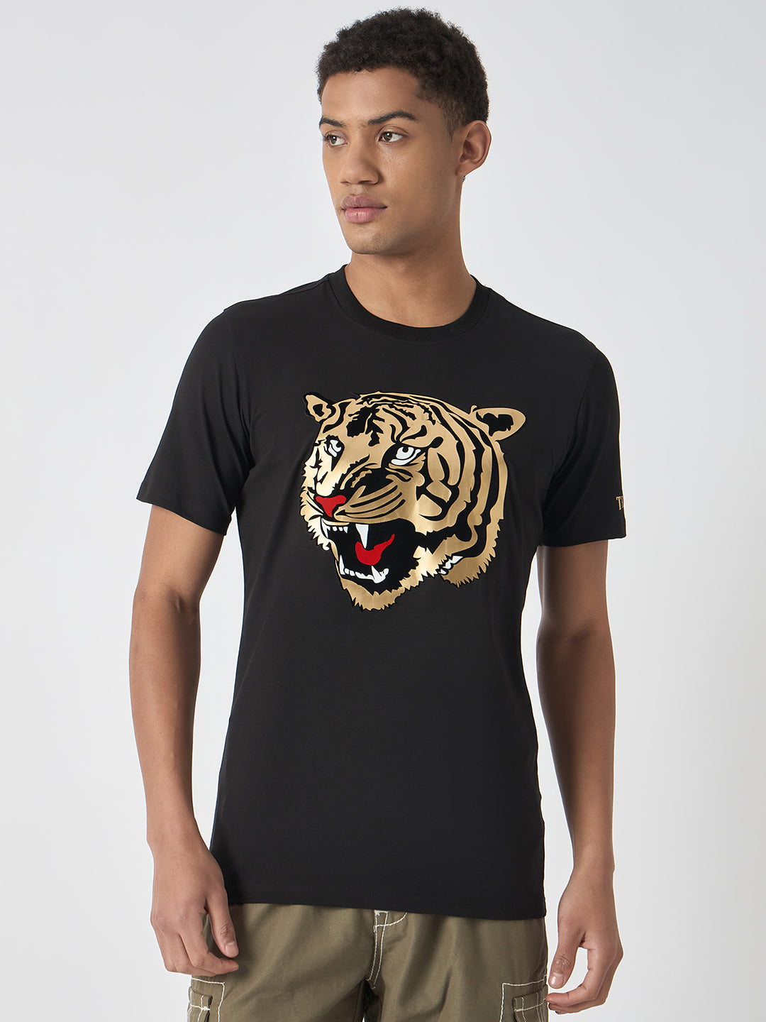 True Religion Men Black Printed Round Neck Short Sleeves T-Shirt