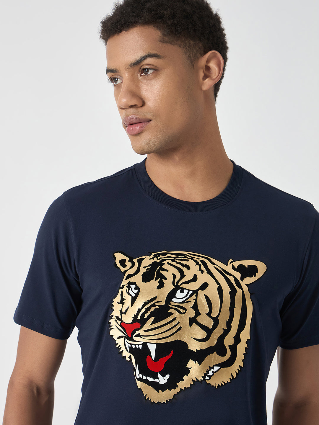 True Religion Men Navy Blue Printed Round Neck Short Sleeves T-Shirt