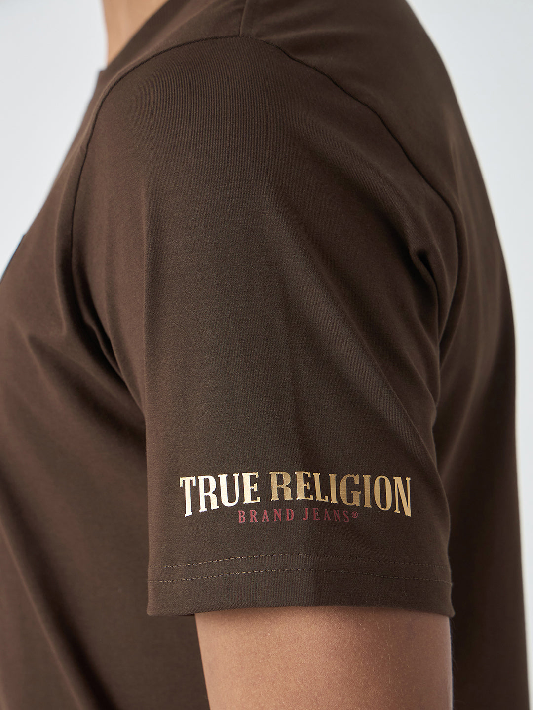 True Religion Men Brown Printed Round Neck Short Sleeves T-Shirt