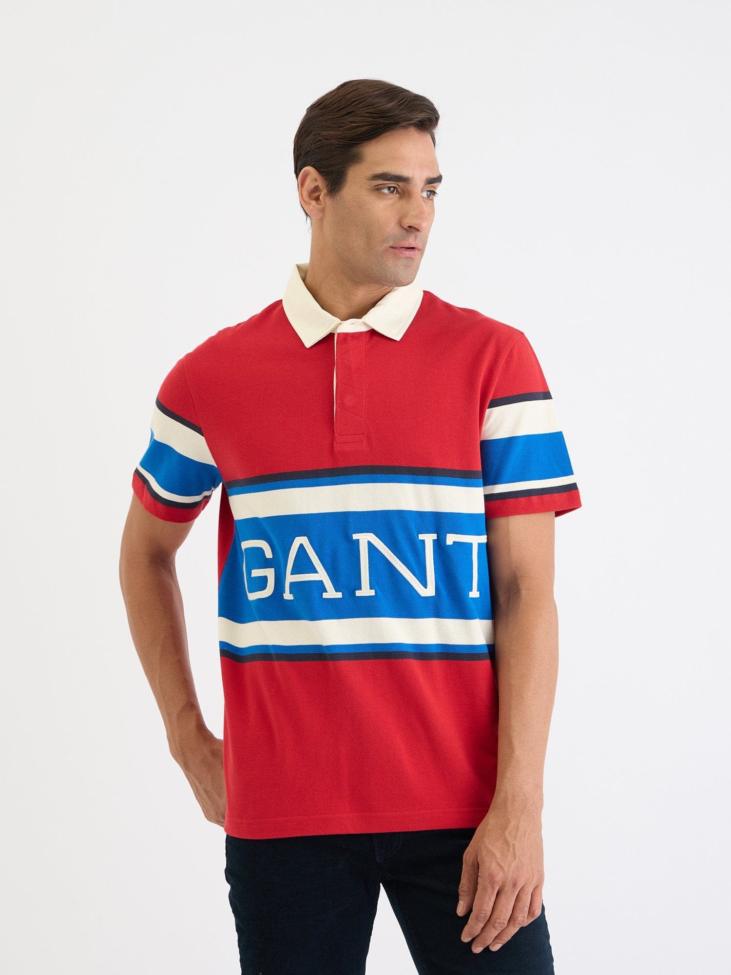 Gant Men Red Block Print Polo Tshirt
