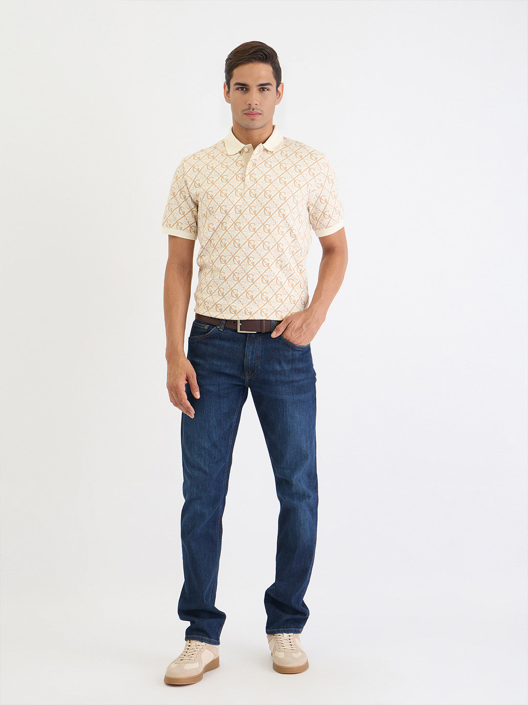 Gant Men Cream Printed Polo Tshirt